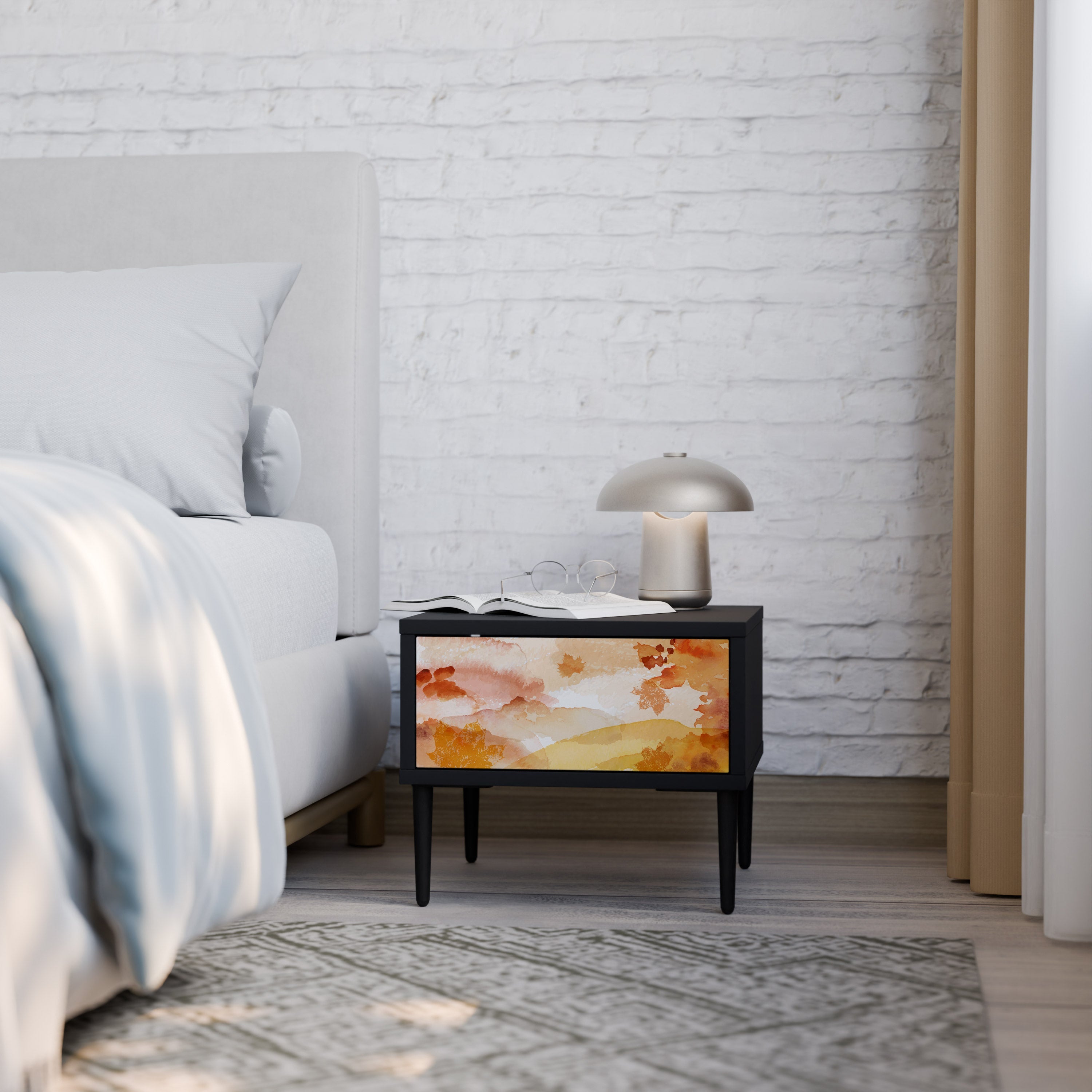 TRACES OF AUTUMN Mesa de Cabeceira em Acabamento Preto