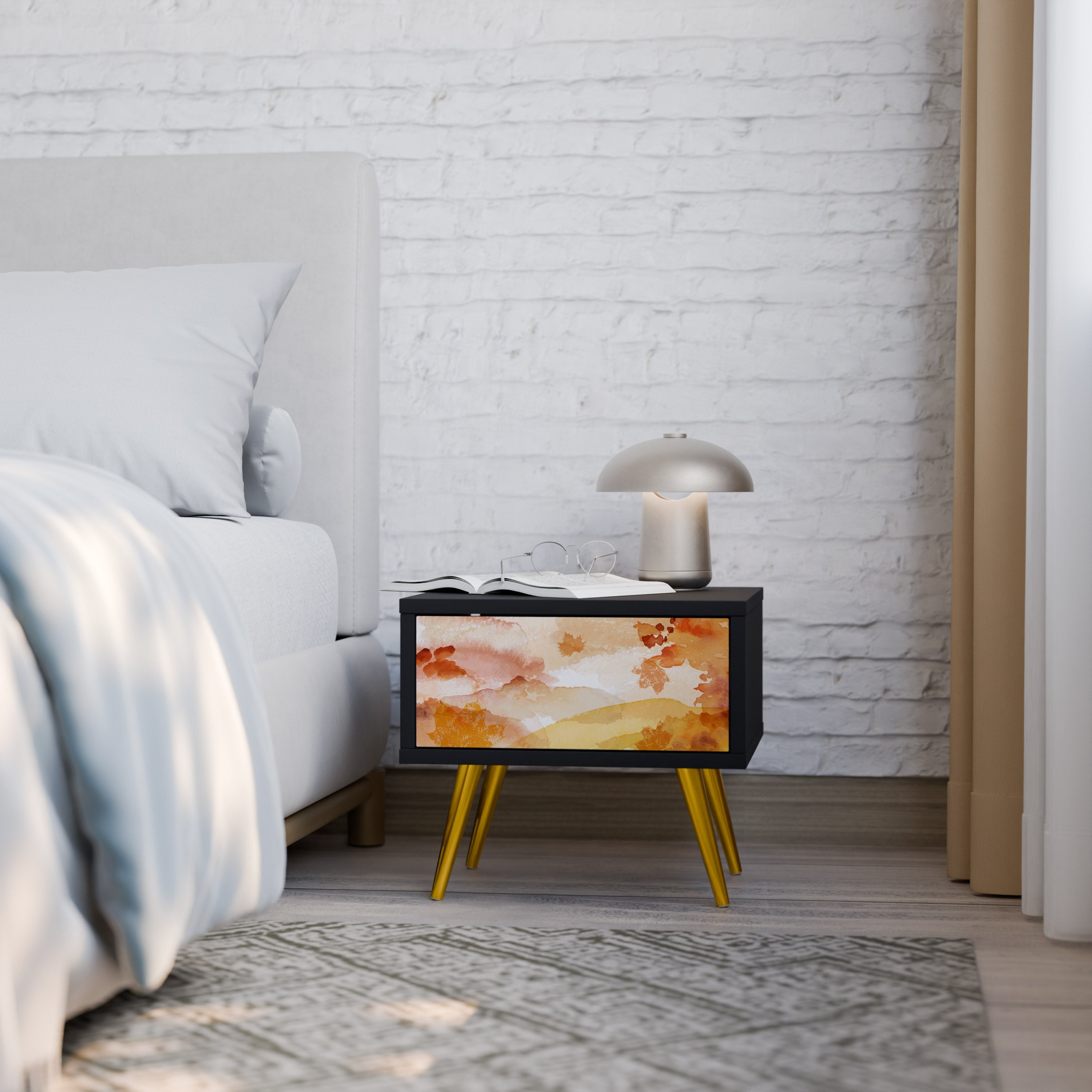 TRACES OF AUTUMN Mesa de Cabeceira em Acabamento Preto