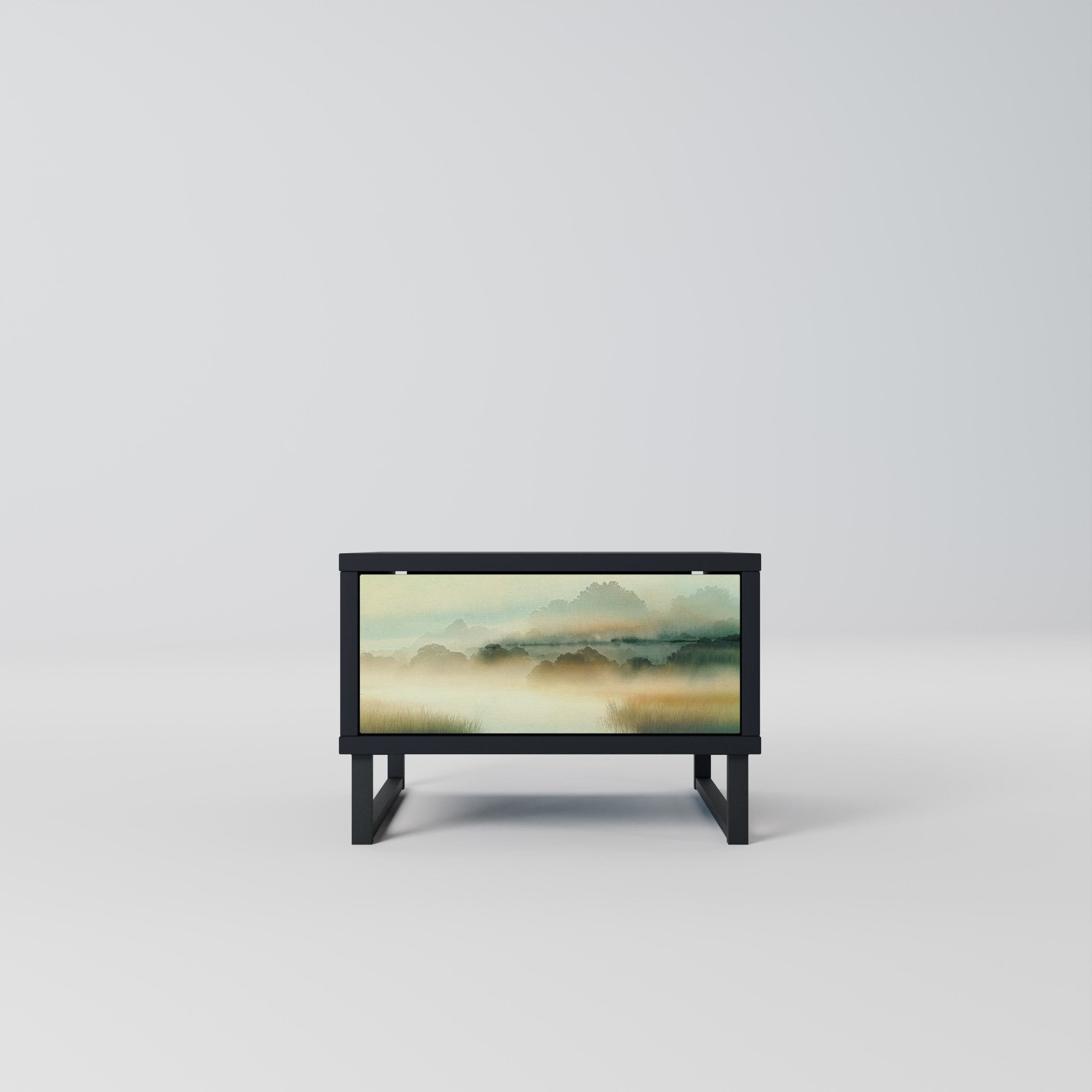 MORNING BY THE LAKE Mesa de Cabeceira em Acabamento Preto