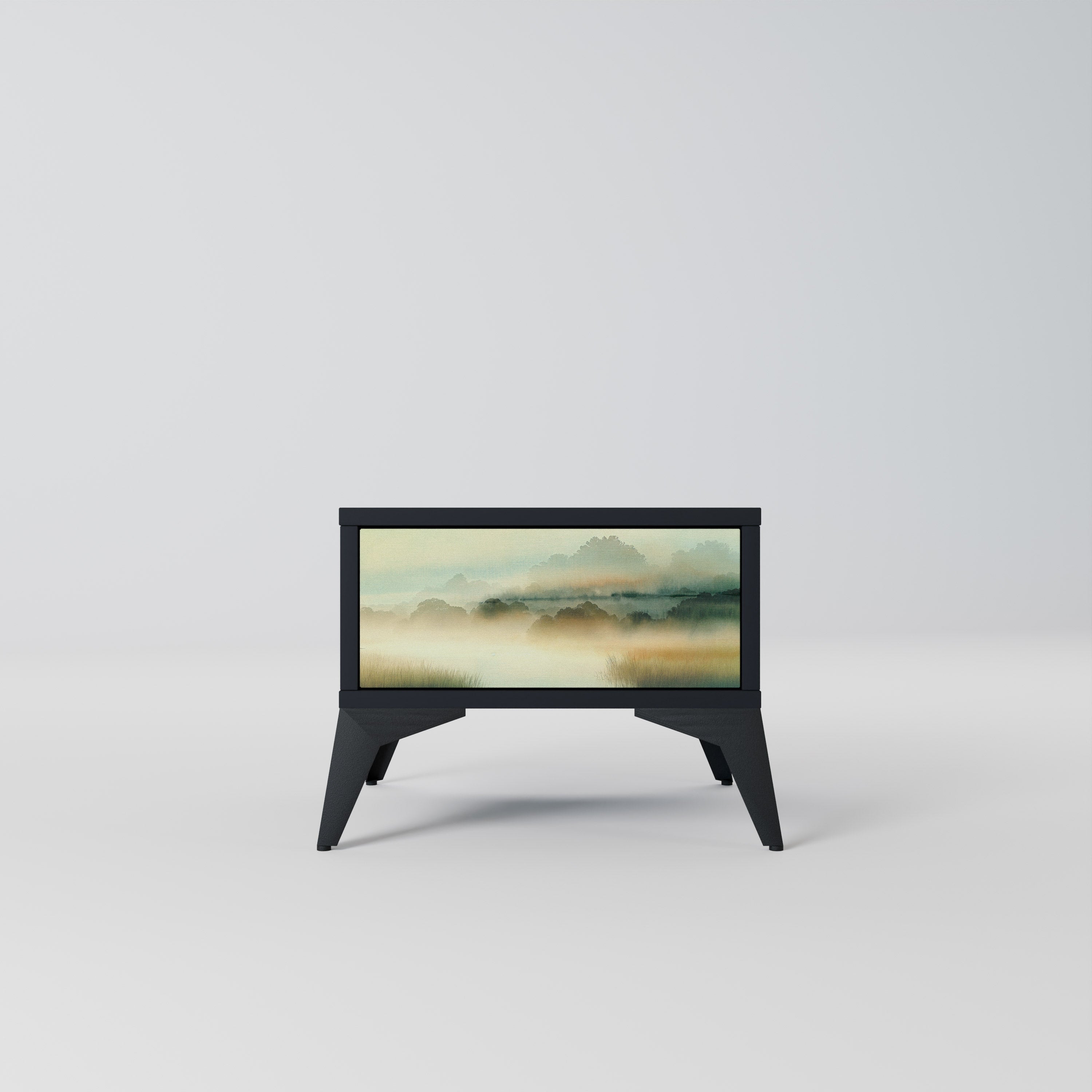 MORNING BY THE LAKE Mesa de Cabeceira em Acabamento Preto