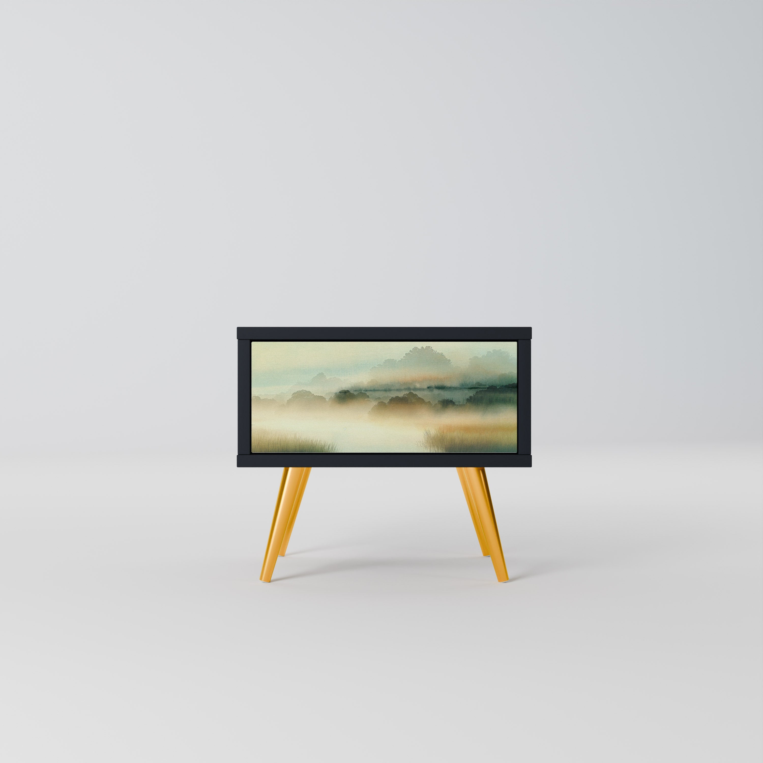 MORNING BY THE LAKE Mesa de Cabeceira em Acabamento Preto