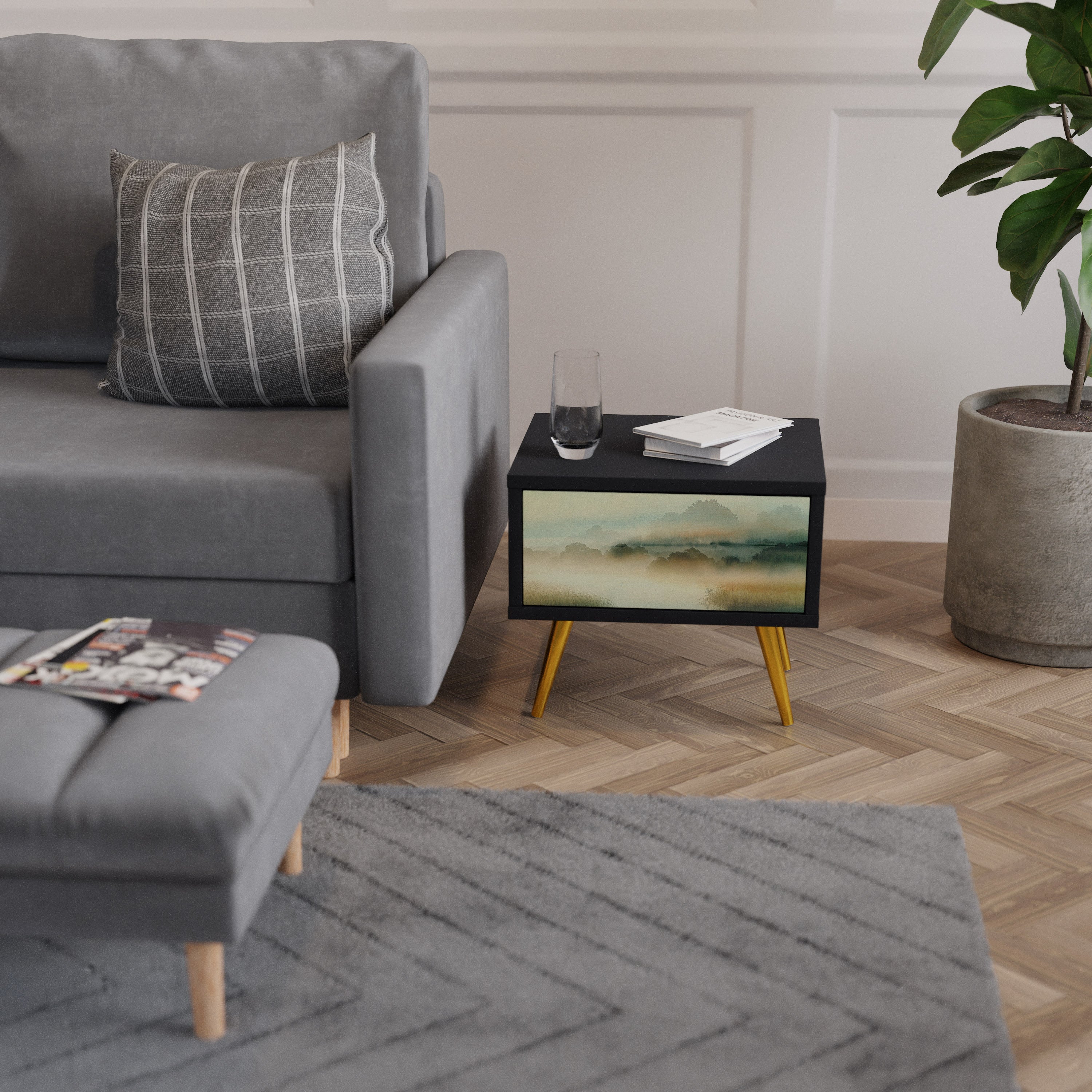 MORNING BY THE LAKE Nightstand in Black Finish