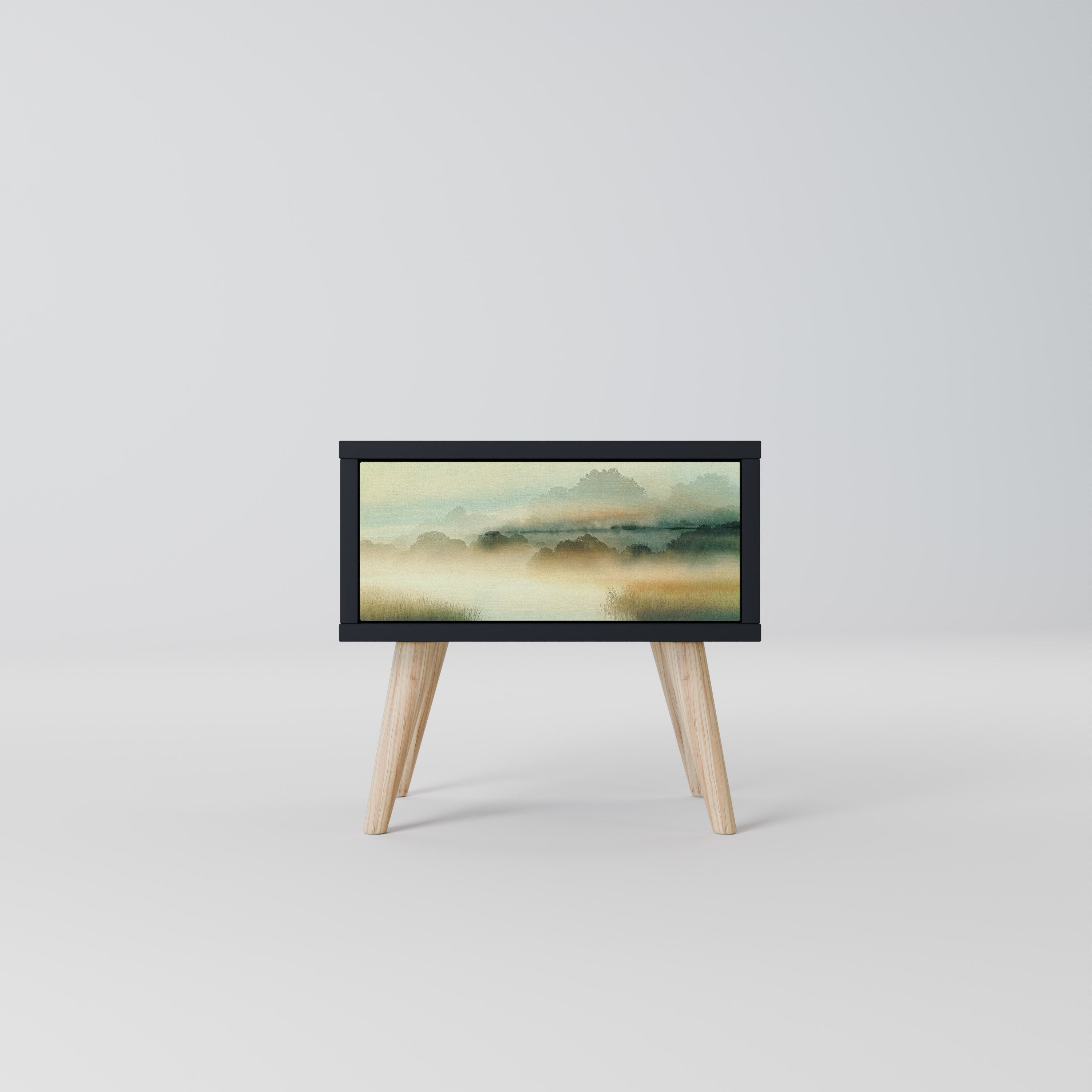 MORNING BY THE LAKE Mesa de Cabeceira em Acabamento Preto