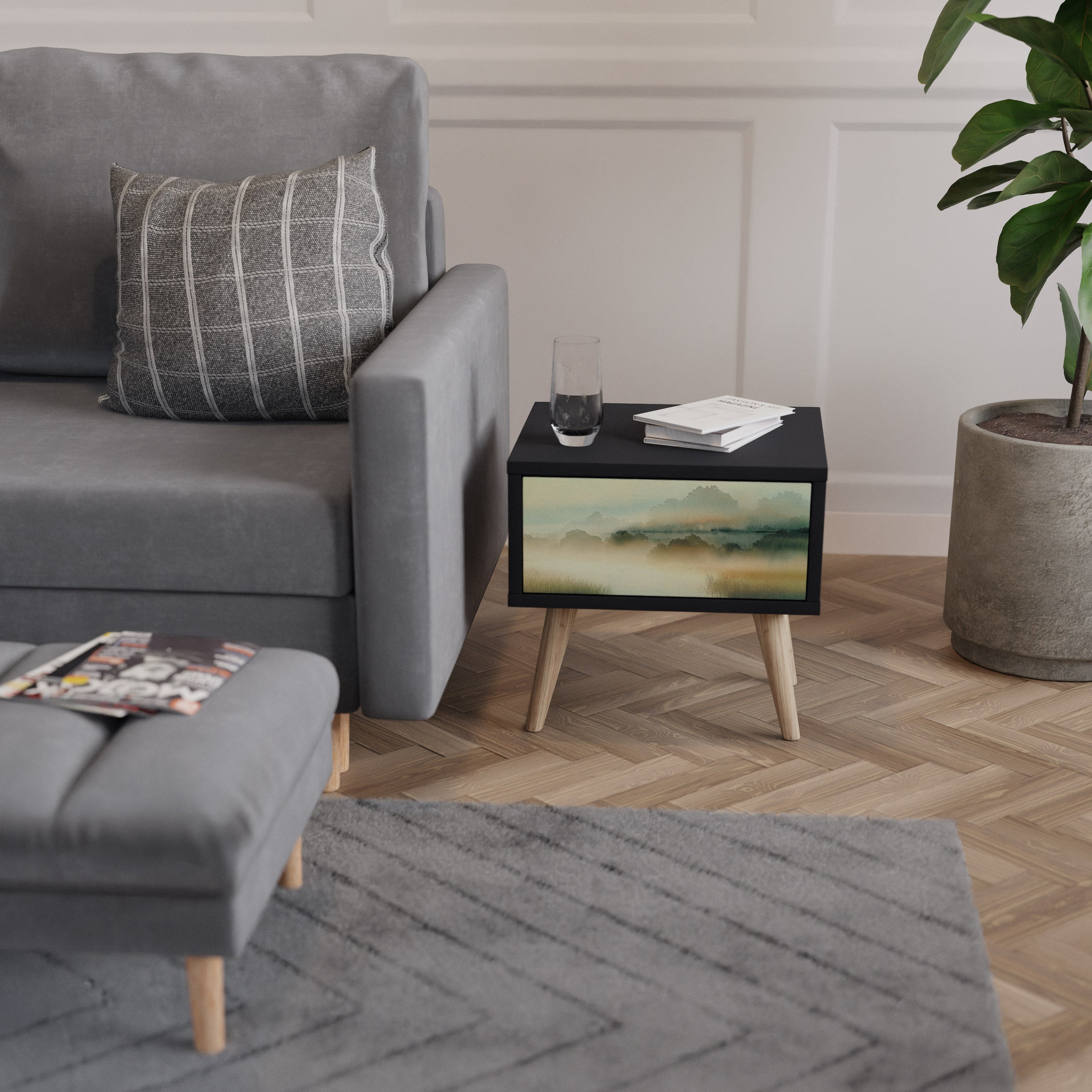 MORNING BY THE LAKE Nightstand in Black Finish