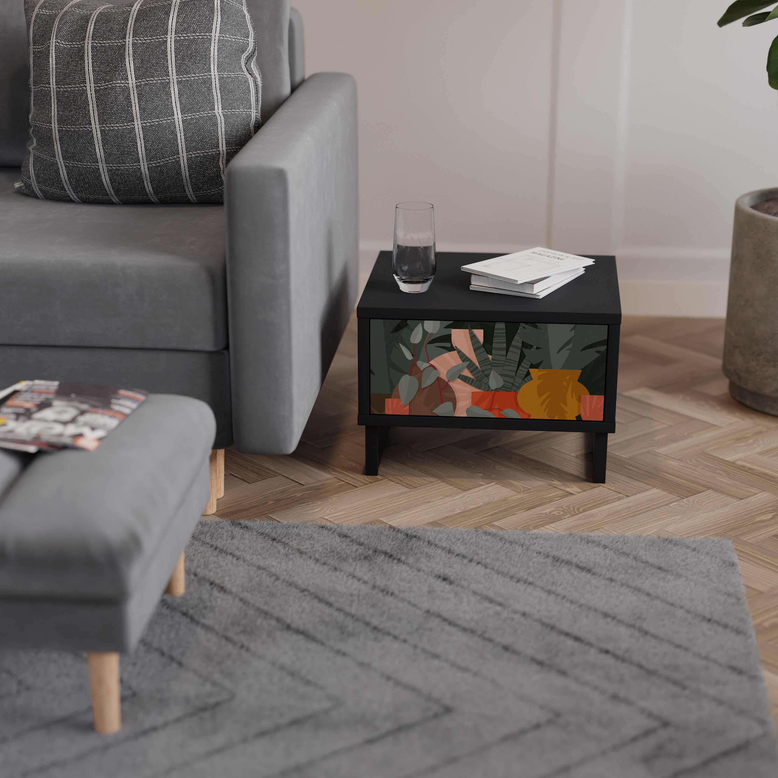 TROPICAL COMPOSITION Mesa de Cabeceira em Acabamento Preto