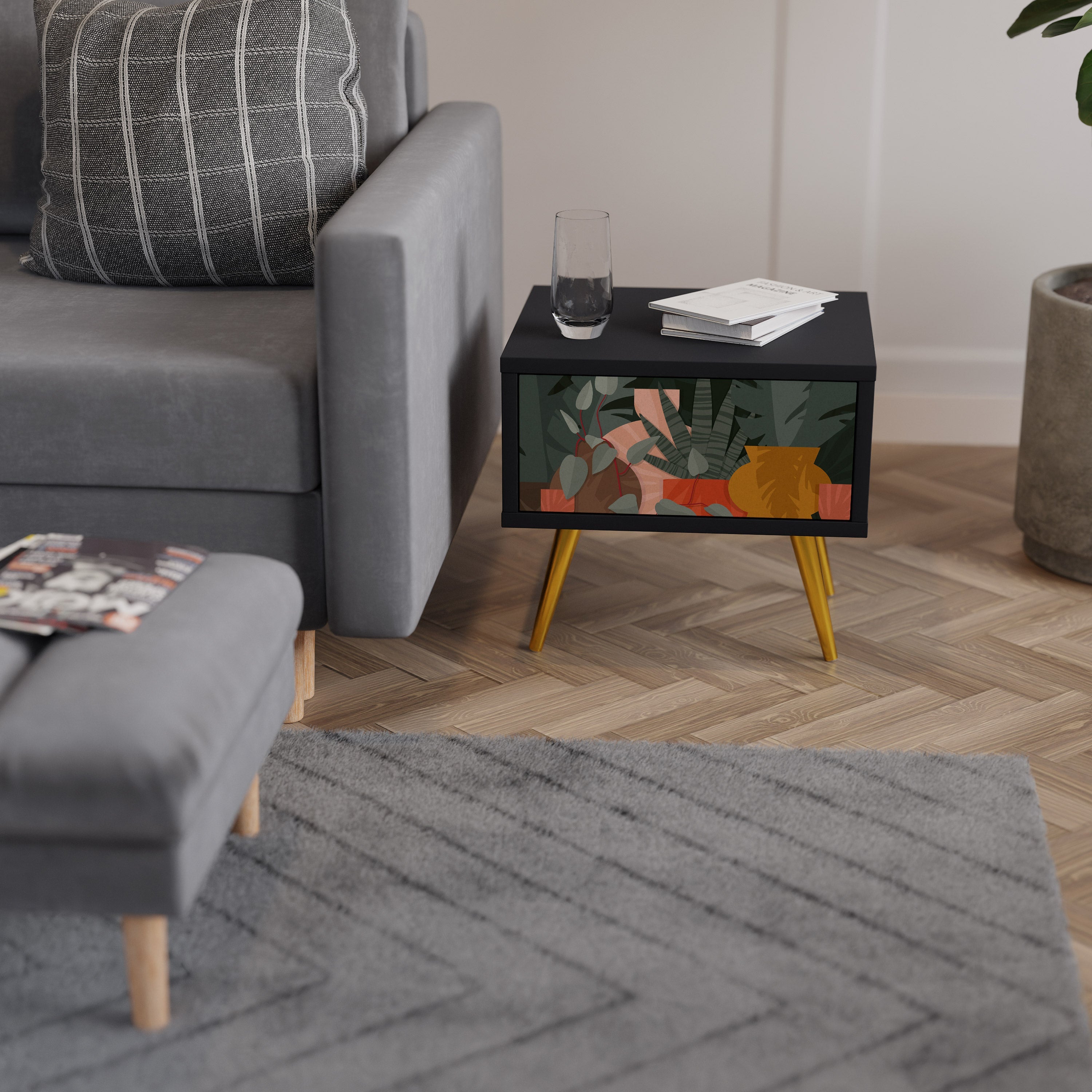 TROPICAL COMPOSITION Mesa de Cabeceira em Acabamento Preto