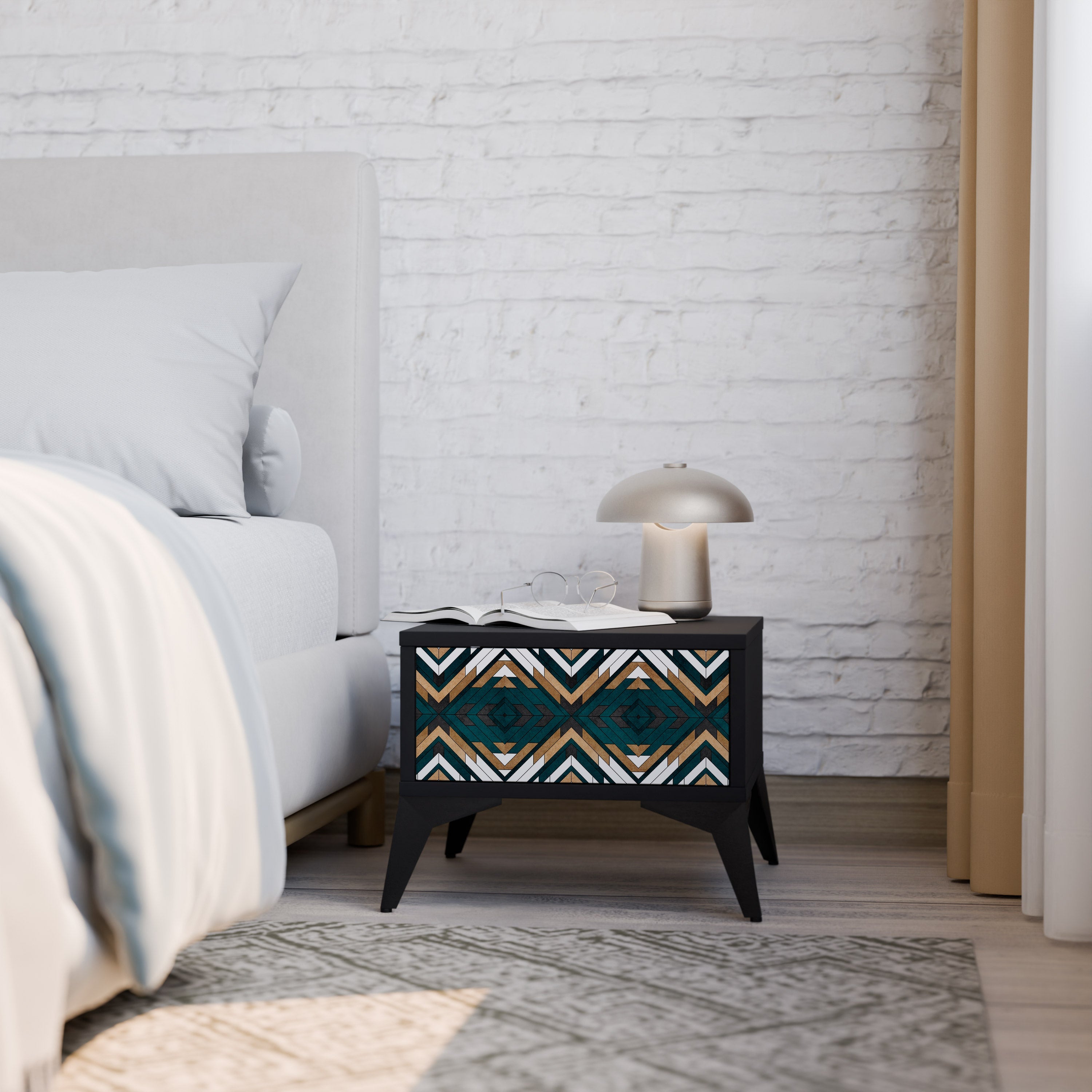 ARTISTIC GEOMETRY Mesa de Cabeceira em Acabamento Preto