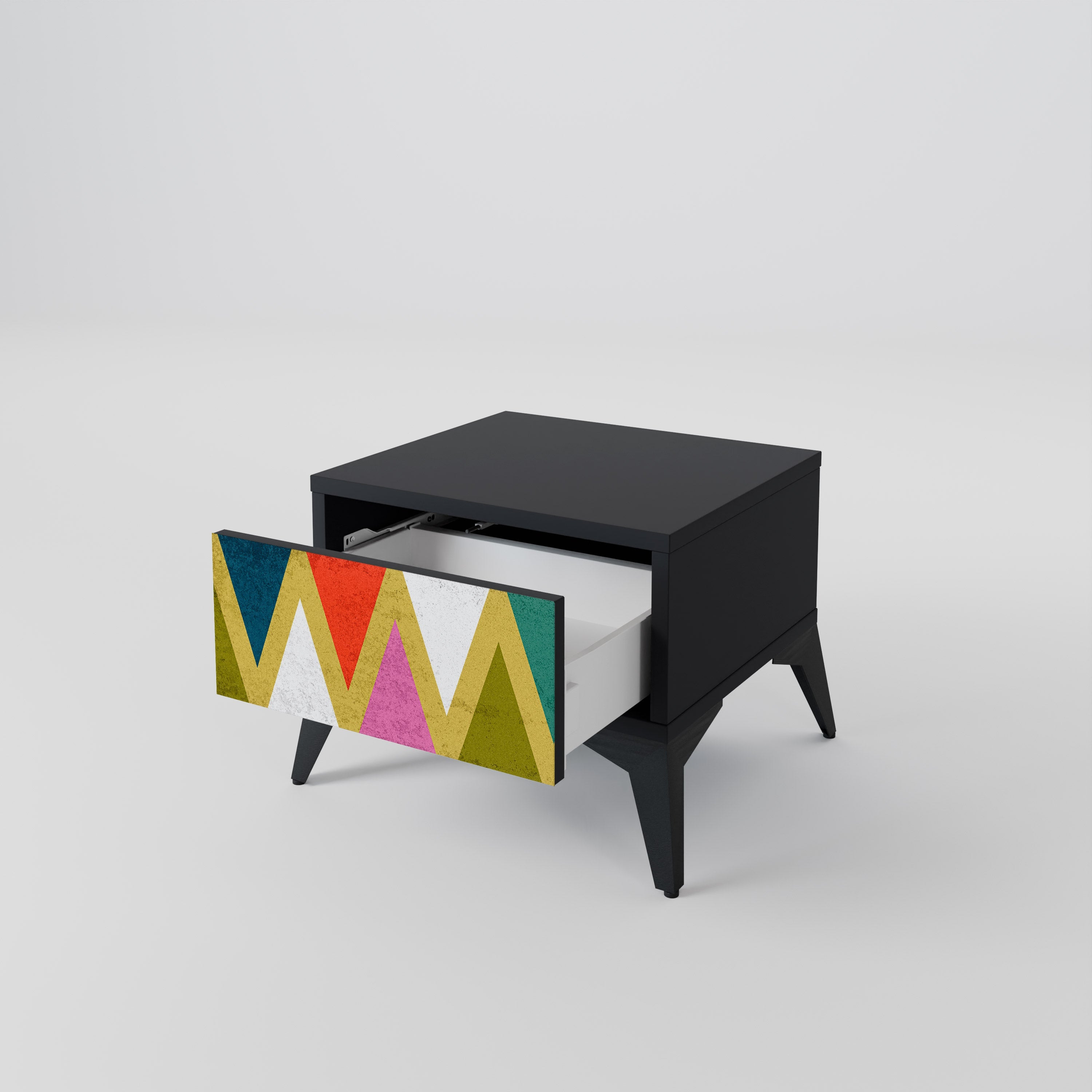 COLORFUL TRIANGLES Mesa de Cabeceira em Acabamento Preto