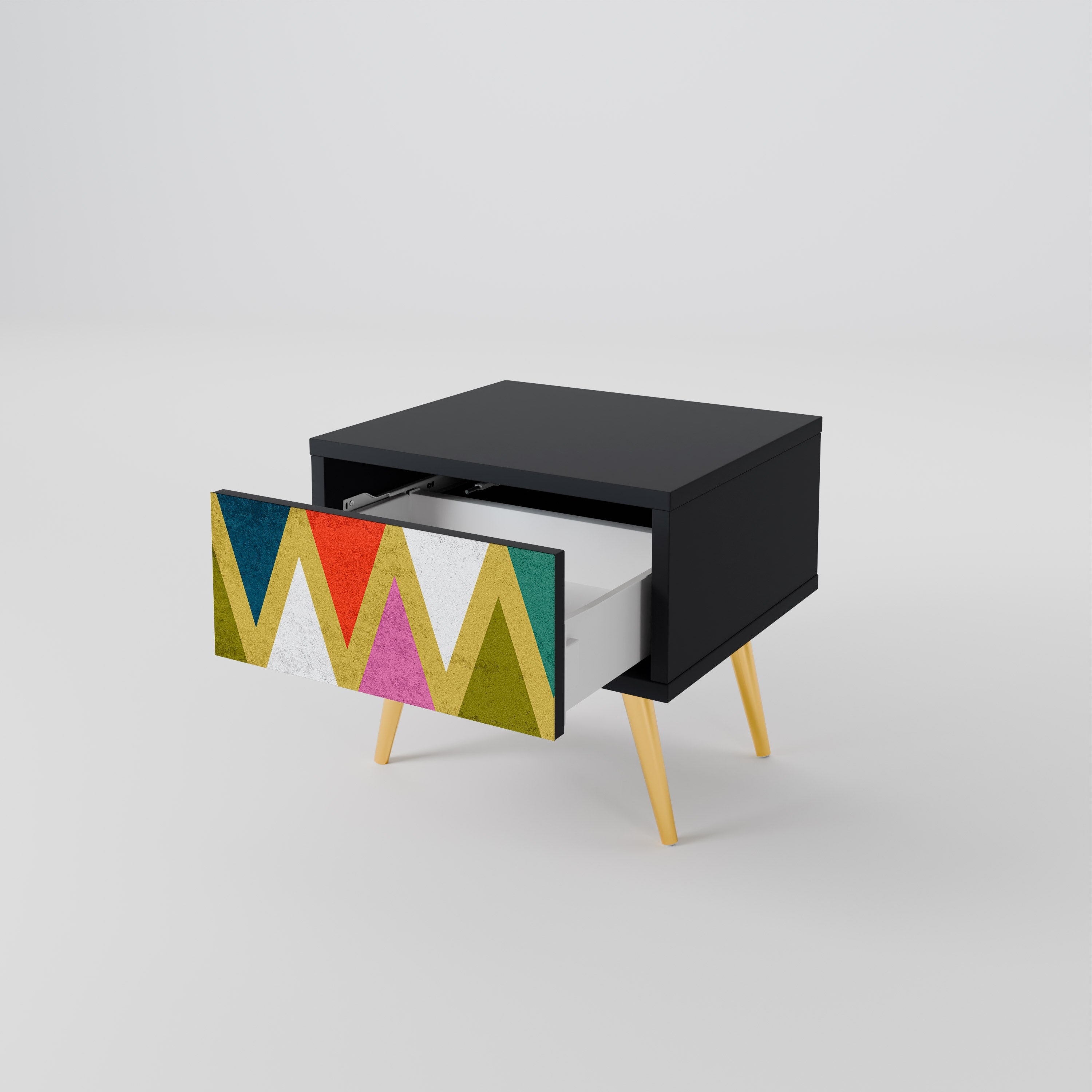 COLORFUL TRIANGLES Mesa de Cabeceira em Acabamento Preto