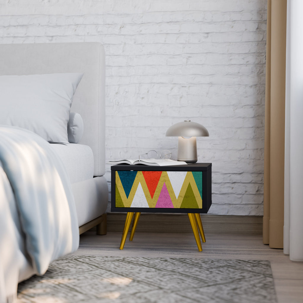 COLORFUL TRIANGLES Mesa de Cabeceira em Acabamento Preto
