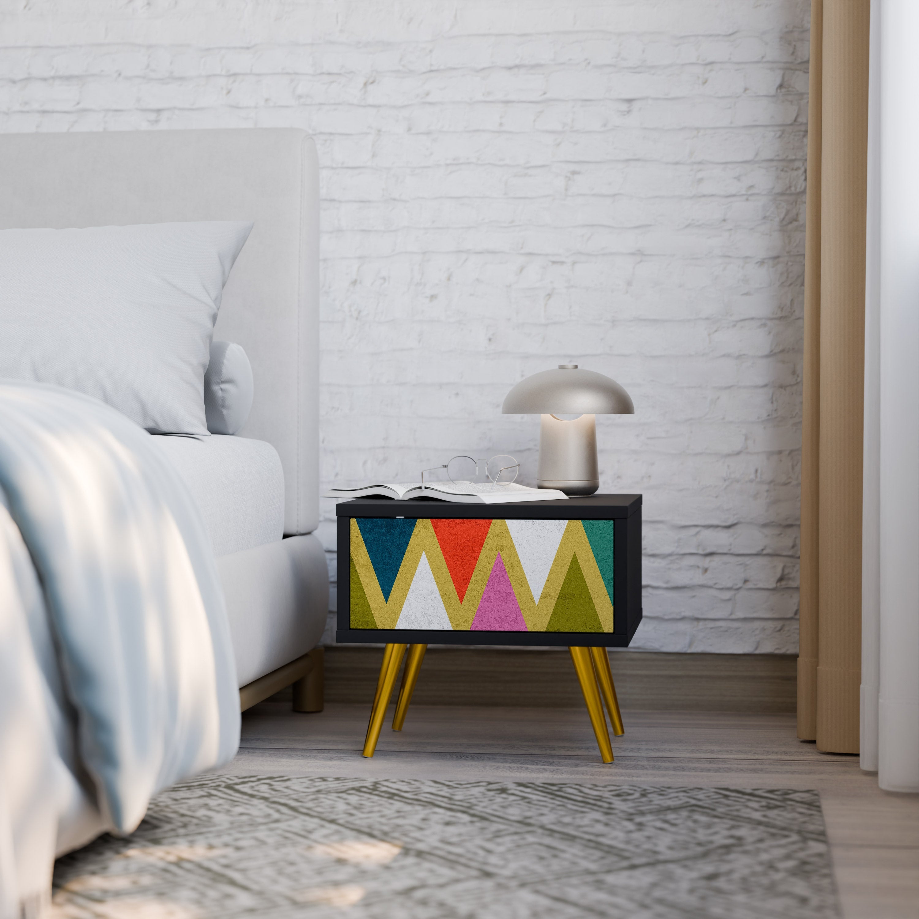 COLORFUL TRIANGLES Mesa de Cabeceira em Acabamento Preto