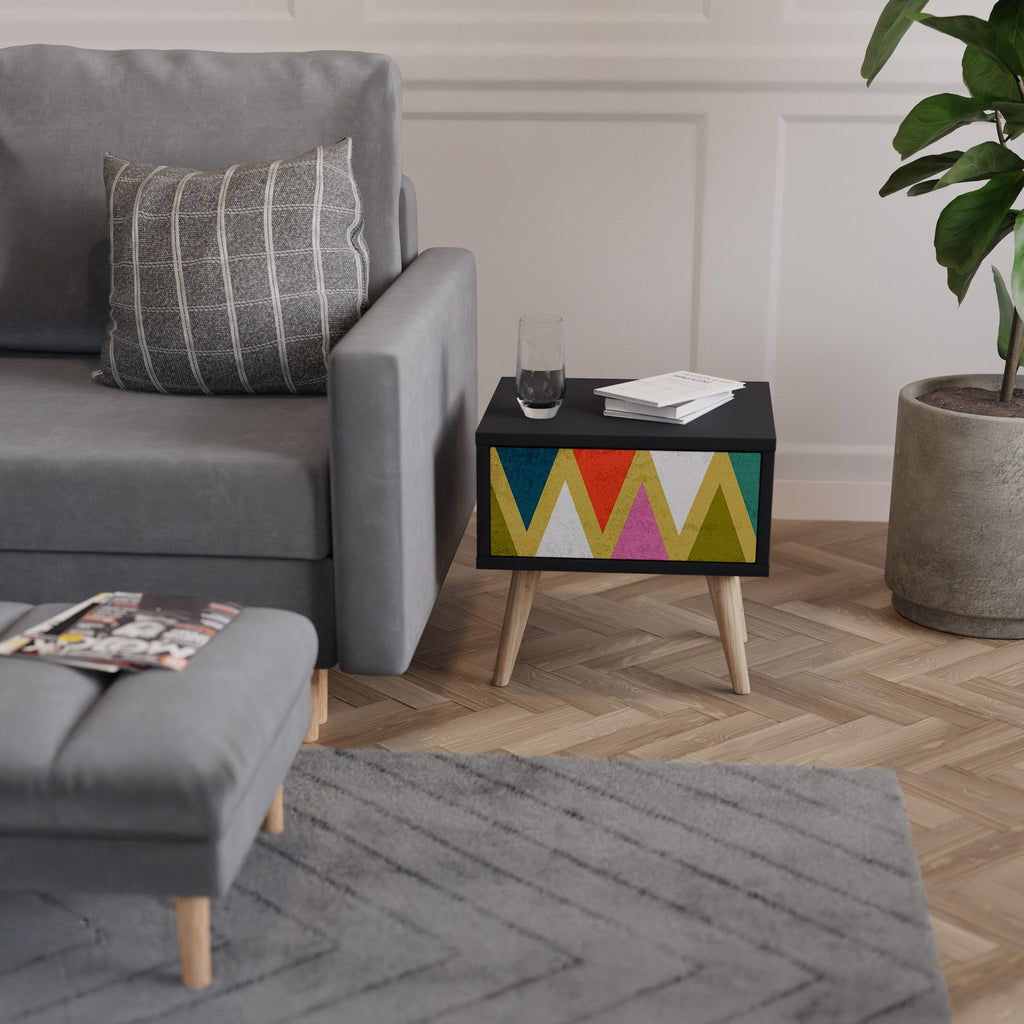 COLORFUL TRIANGLES Mesa de Cabeceira em Acabamento Preto