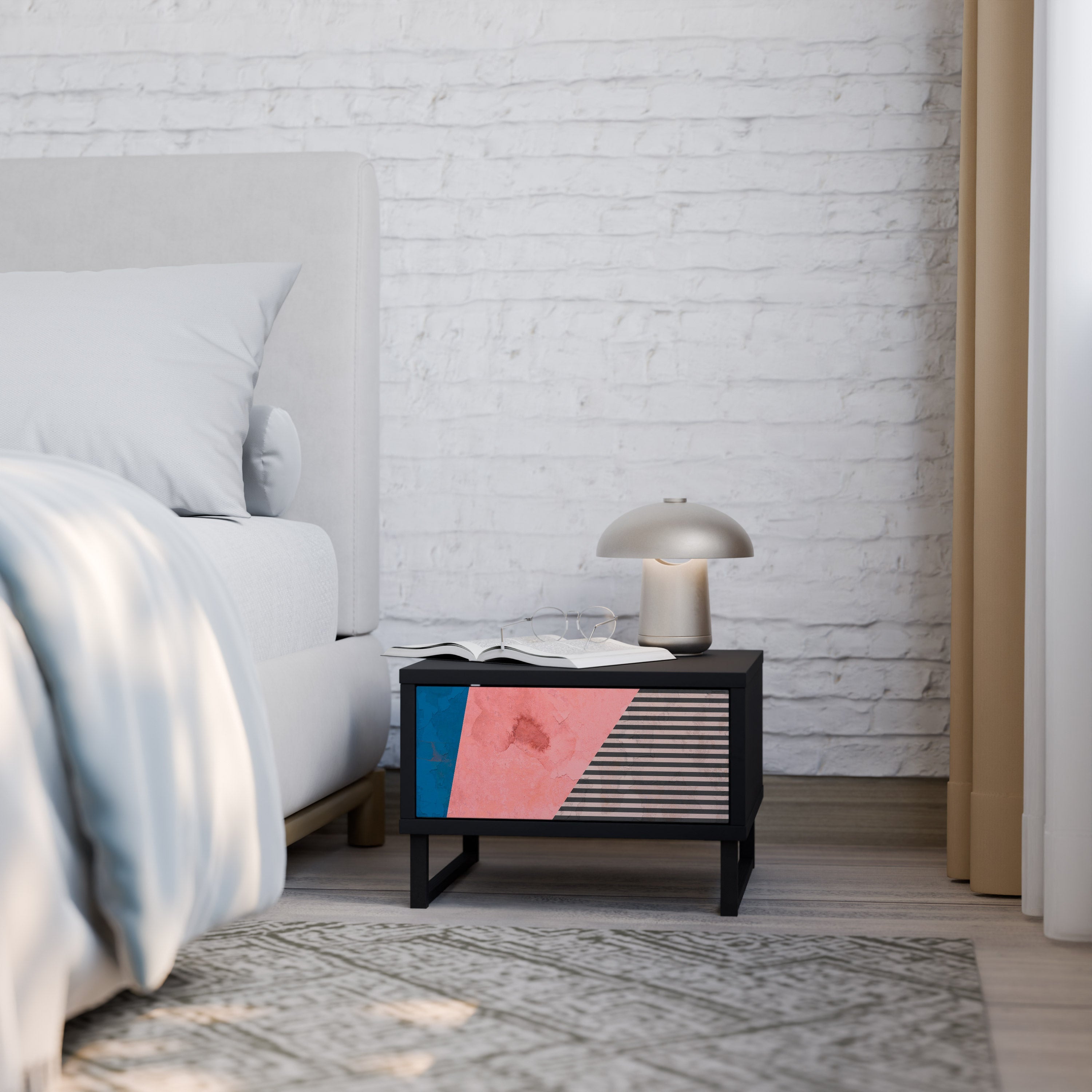 GLAMOROUS STRIPE Mesa de Cabeceira em Acabamento Preto