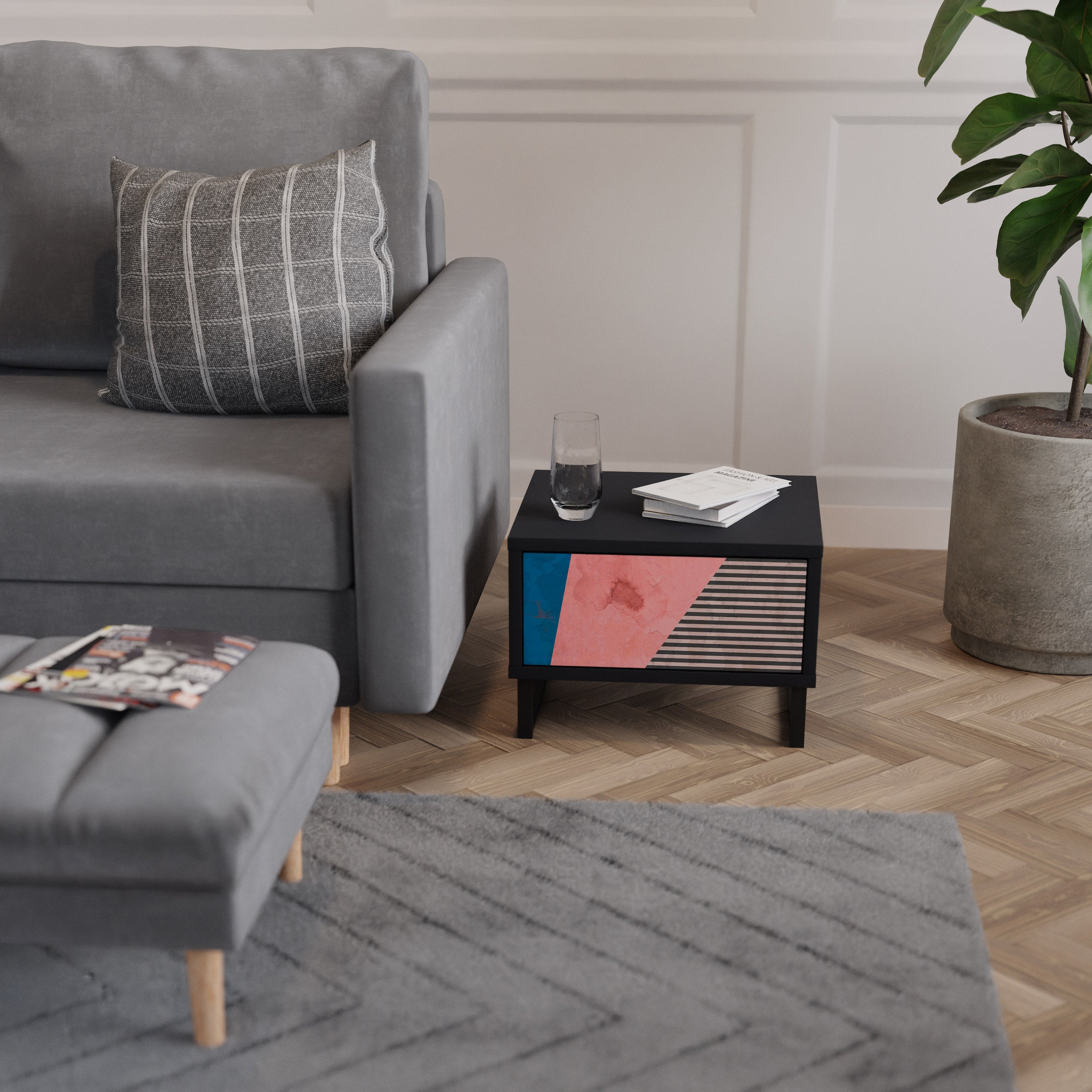 GLAMOROUS STRIPE Mesa de Cabeceira em Acabamento Preto