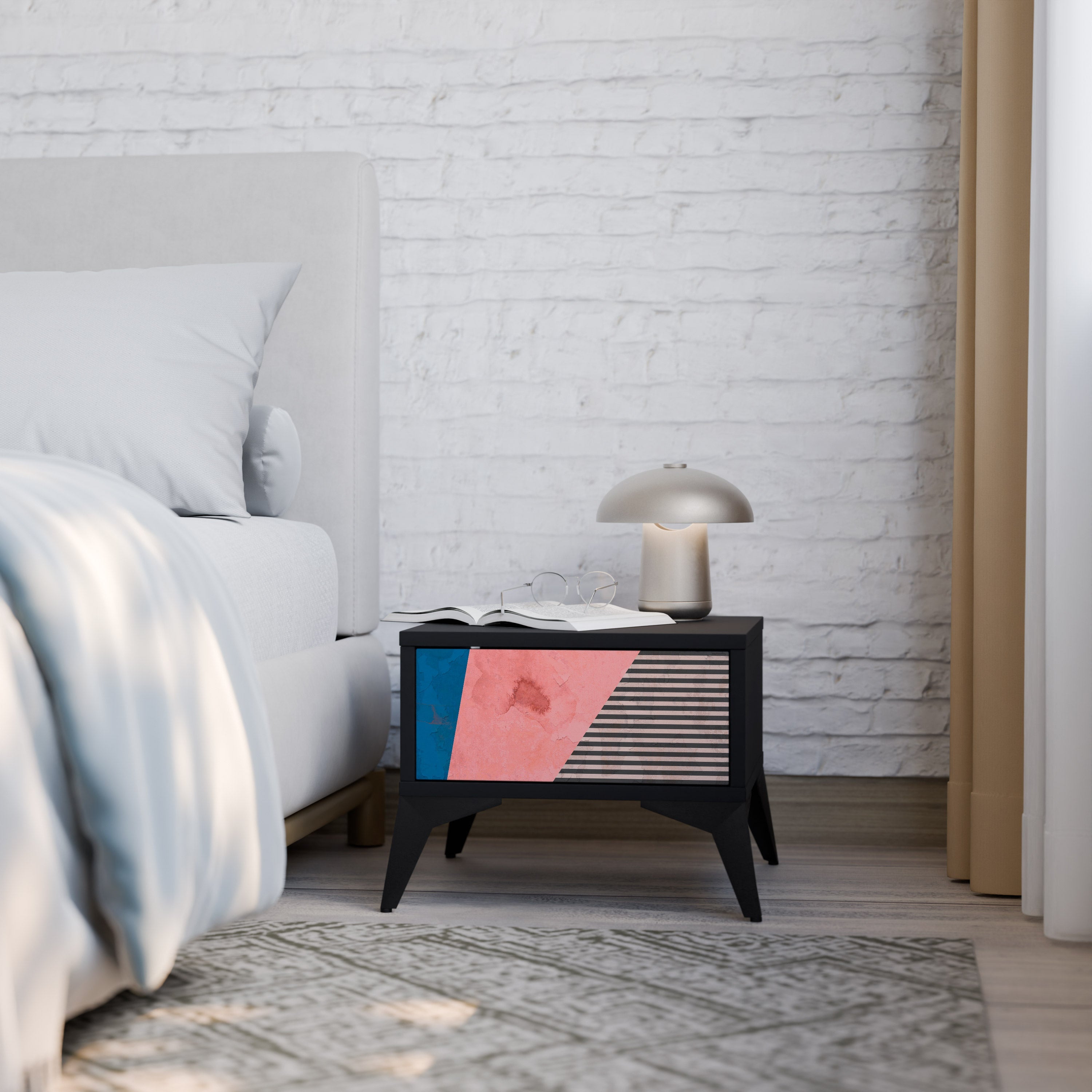 GLAMOROUS STRIPE Mesa de Cabeceira em Acabamento Preto