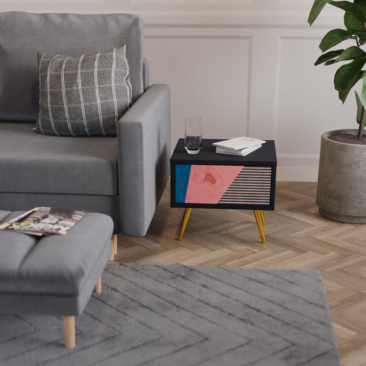 GLAMOROUS STRIPE Mesa de Cabeceira com Gaveta