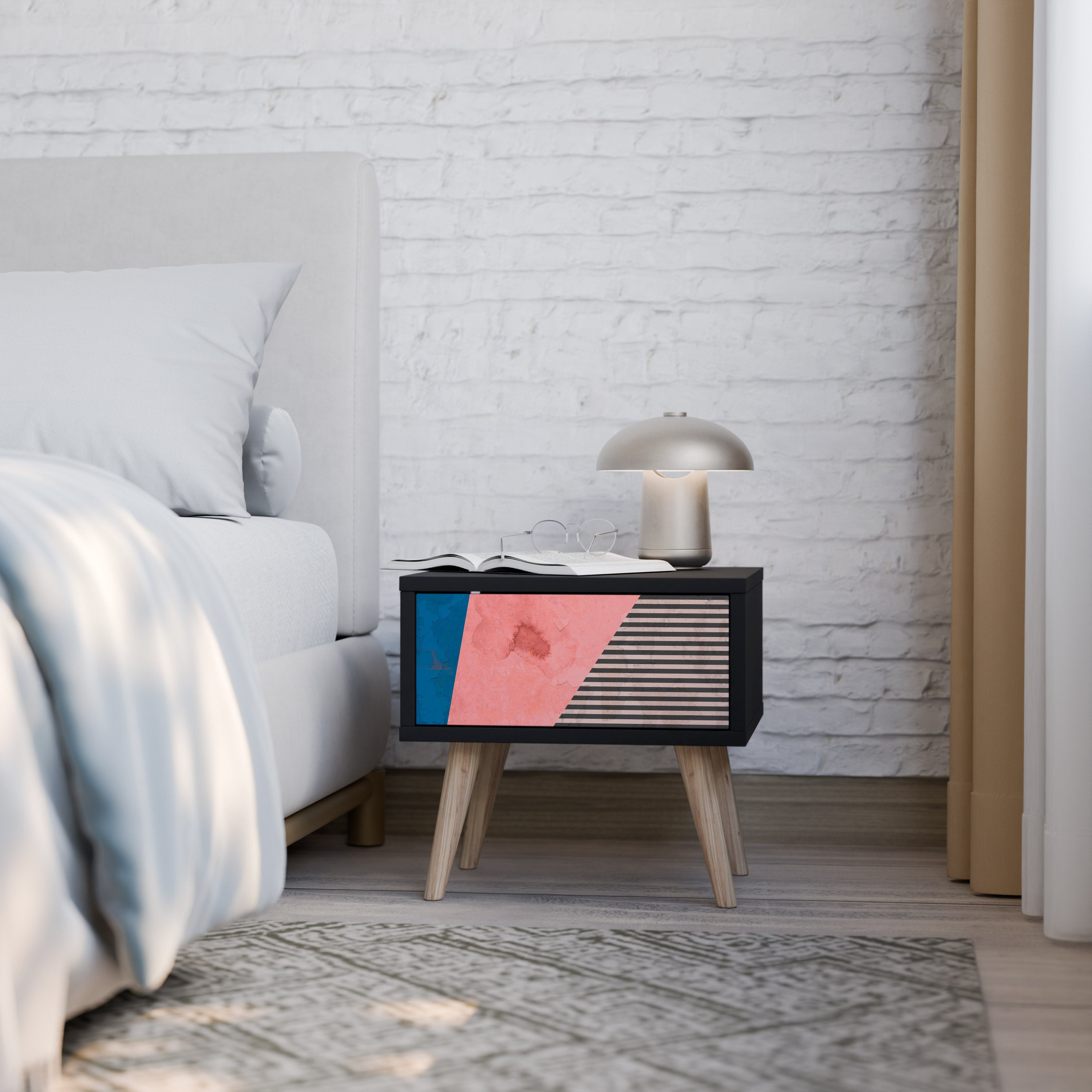 GLAMOROUS STRIPE Mesa de Cabeceira em Acabamento Preto