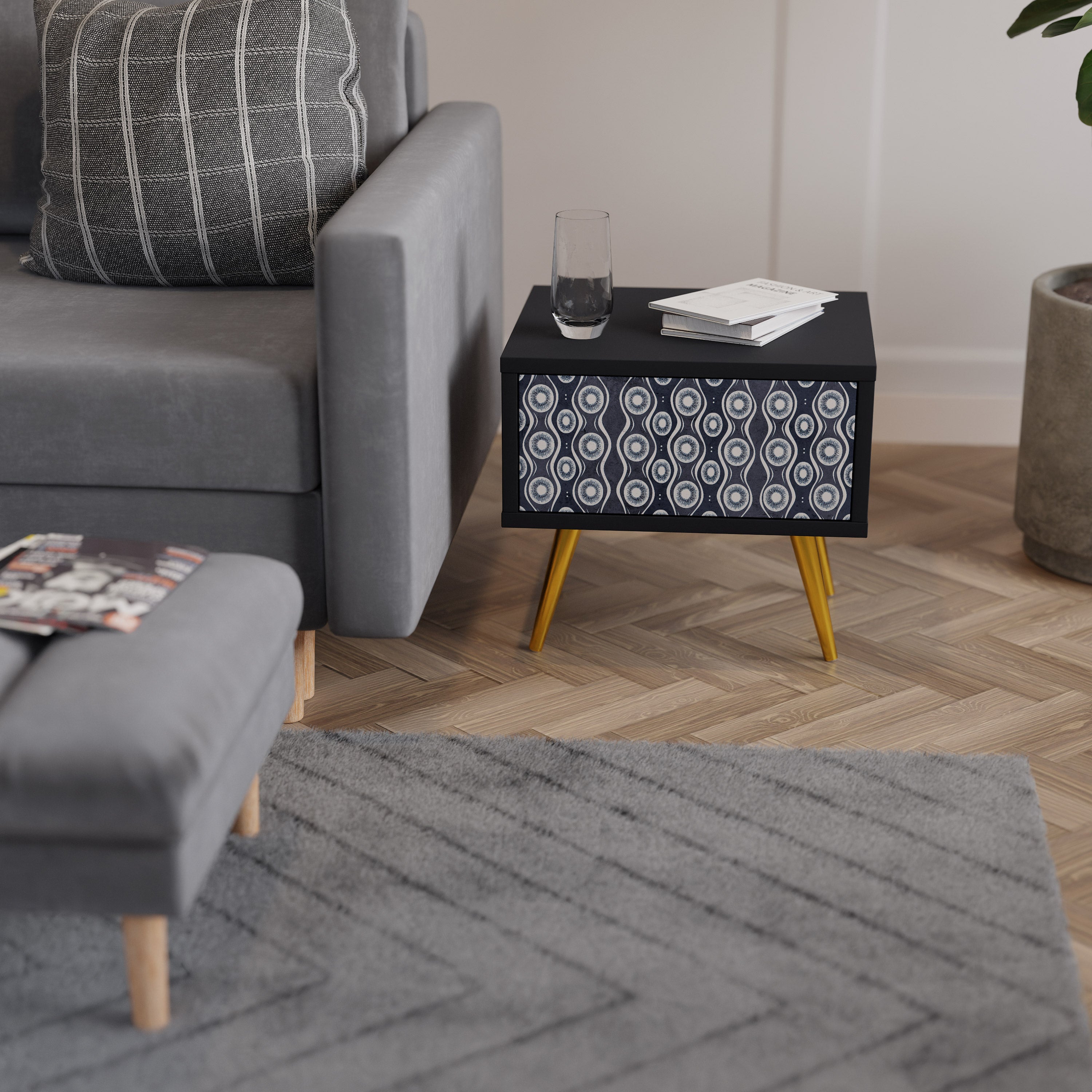 GRAPHITE EYES Mesa de Cabeceira em Acabamento Preto