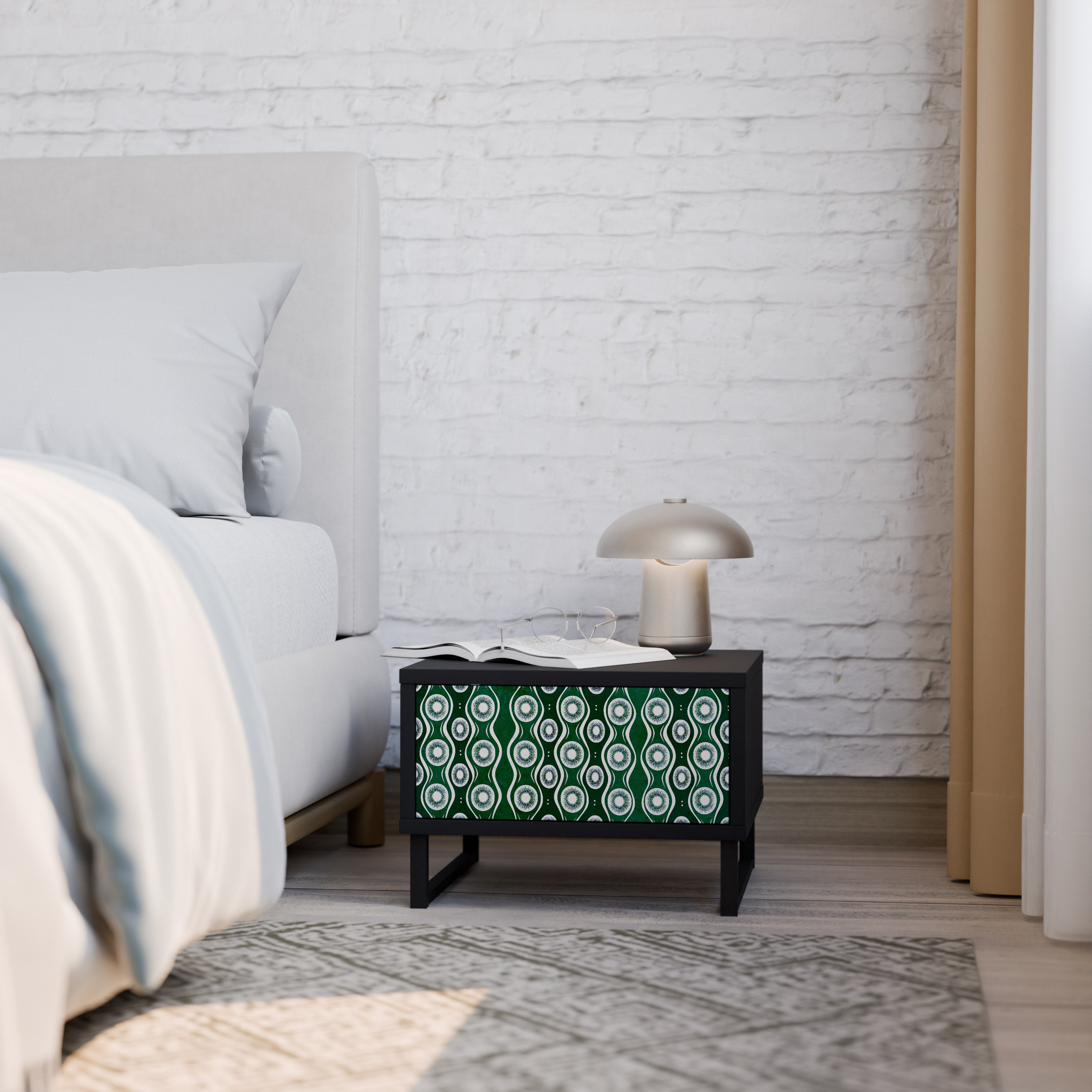 GREEN EYES Mesa de Cabeceira em Acabamento Preto