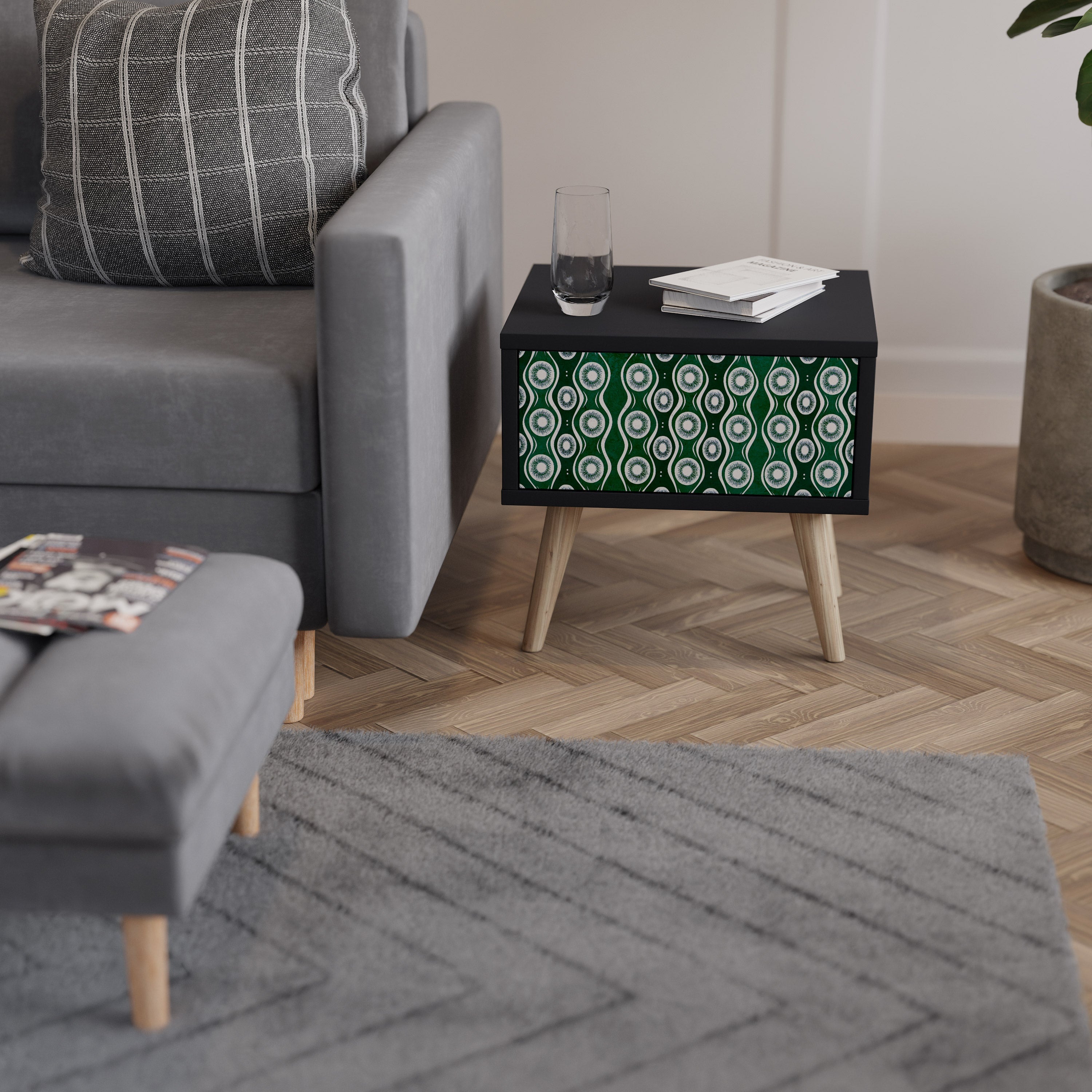 GREEN EYES Mesa de Cabeceira em Acabamento Preto