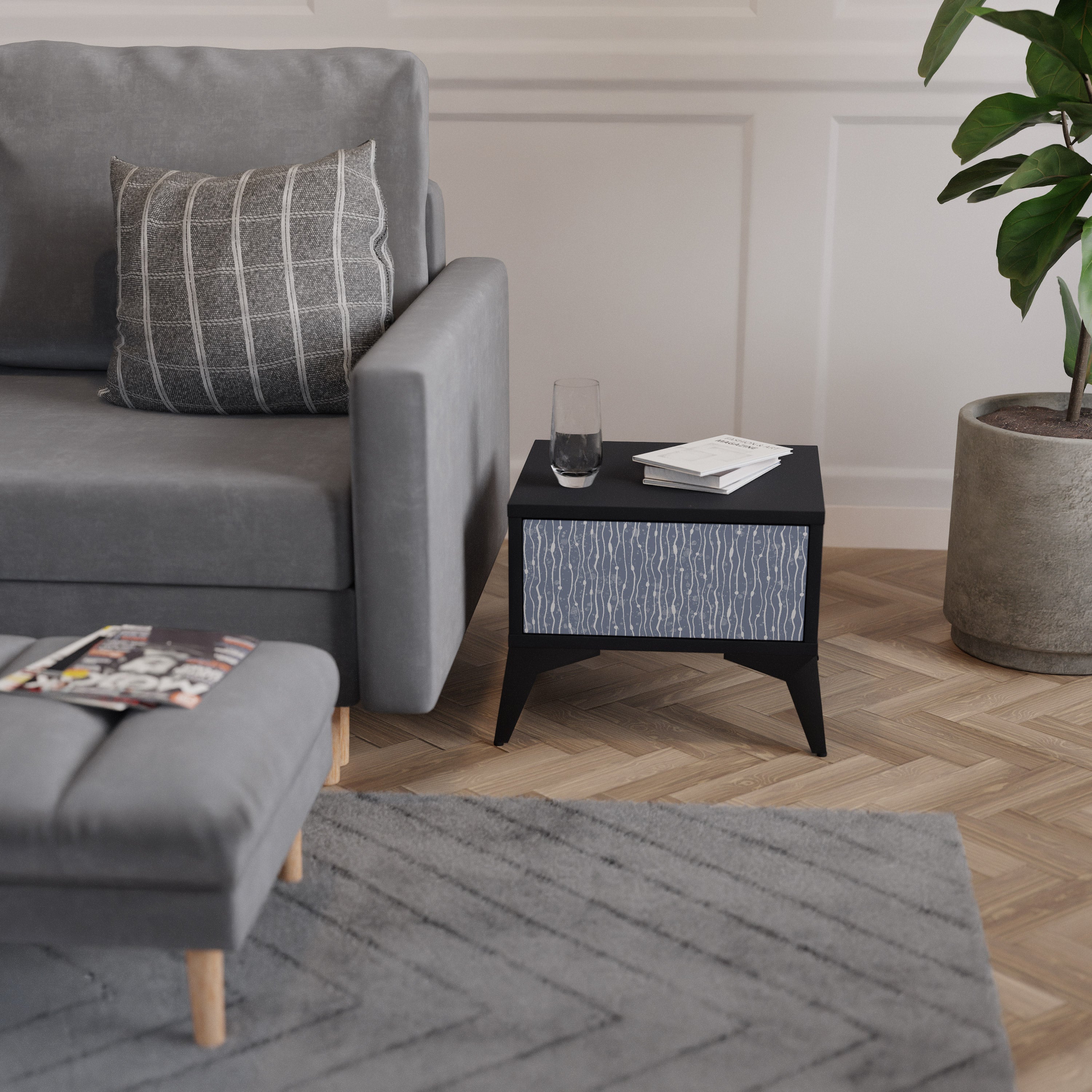 GRAPHITE RAIN Mesa de Cabeceira em Acabamento Preto