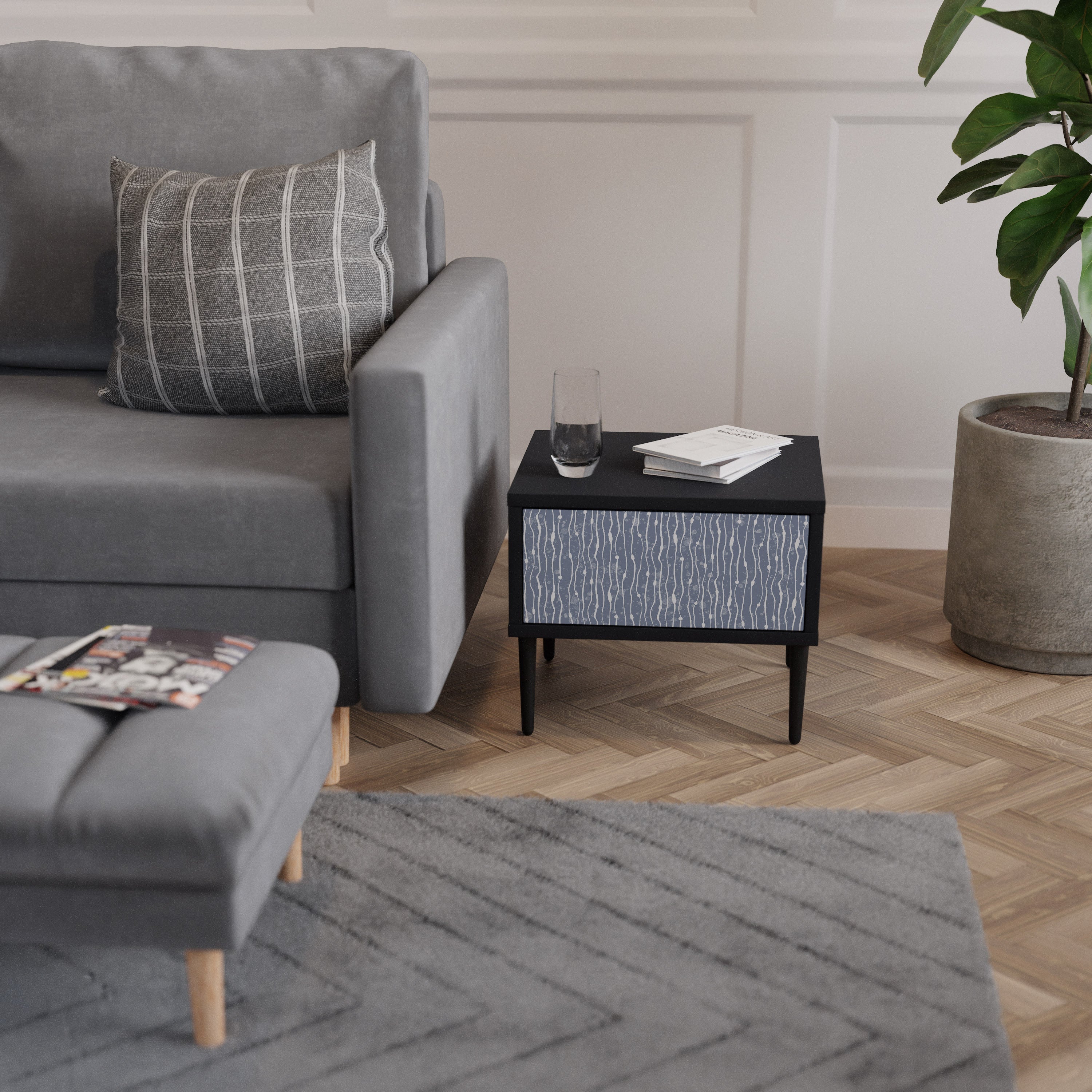 GRAPHITE RAIN Mesa de Cabeceira em Acabamento Preto