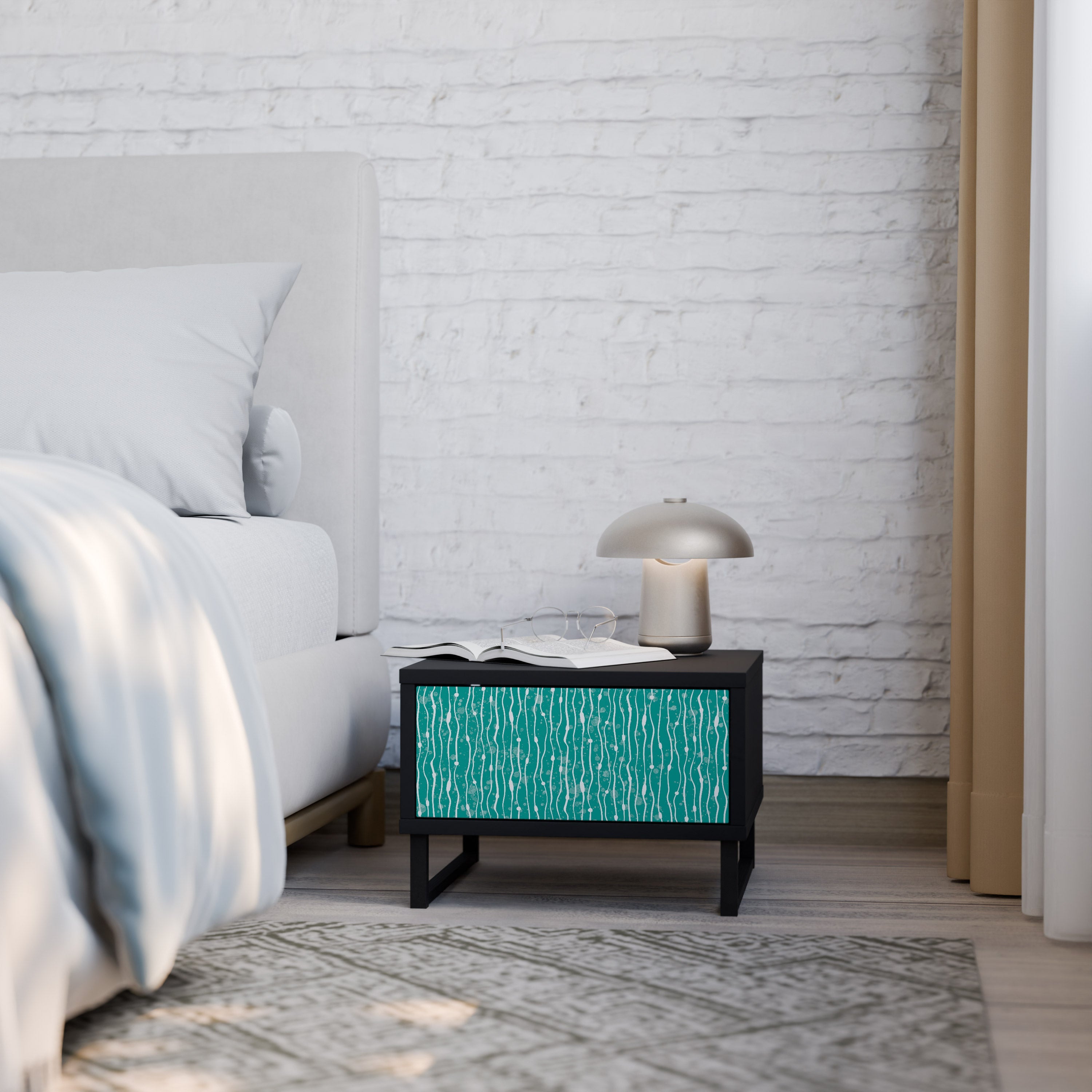 TURQUOISE RAIN Mesa de Cabeceira em Acabamento Preto