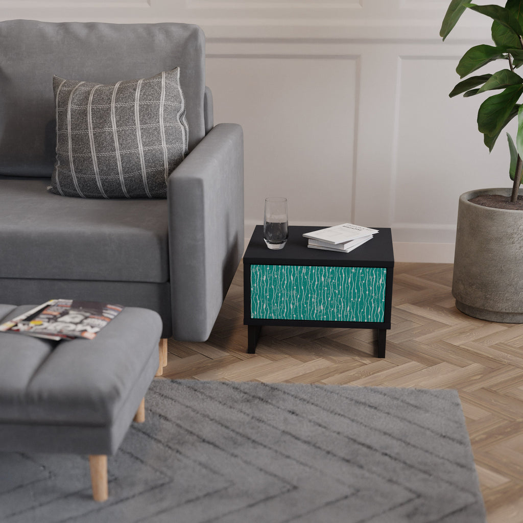 TURQUOISE RAIN Mesa de Cabeceira em Acabamento Preto