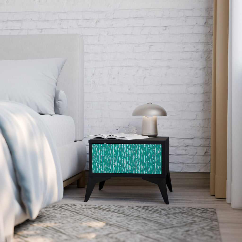 TURQUOISE RAIN Mesa de Cabeceira em Acabamento Preto