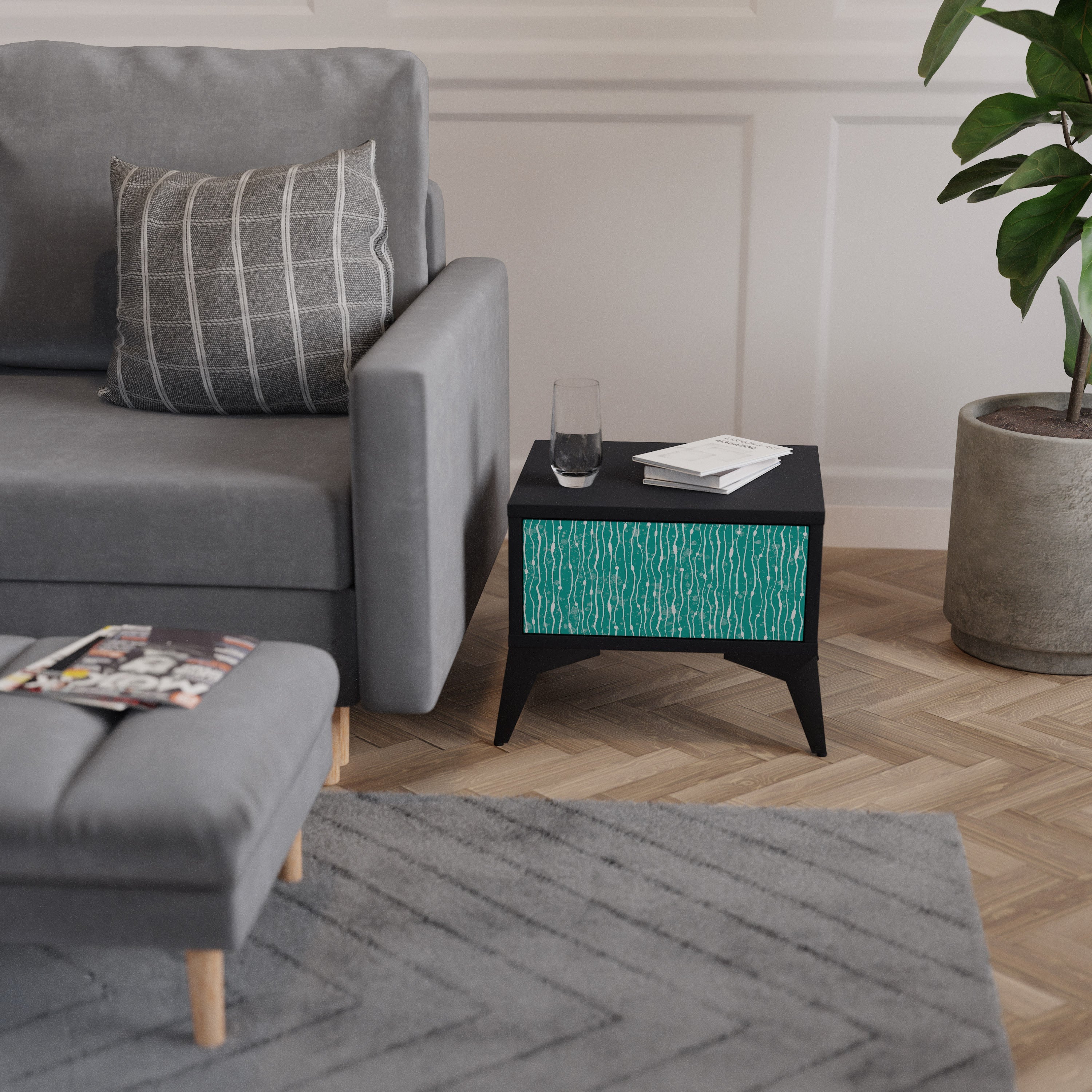 TURQUOISE RAIN Mesa de Cabeceira em Acabamento Preto