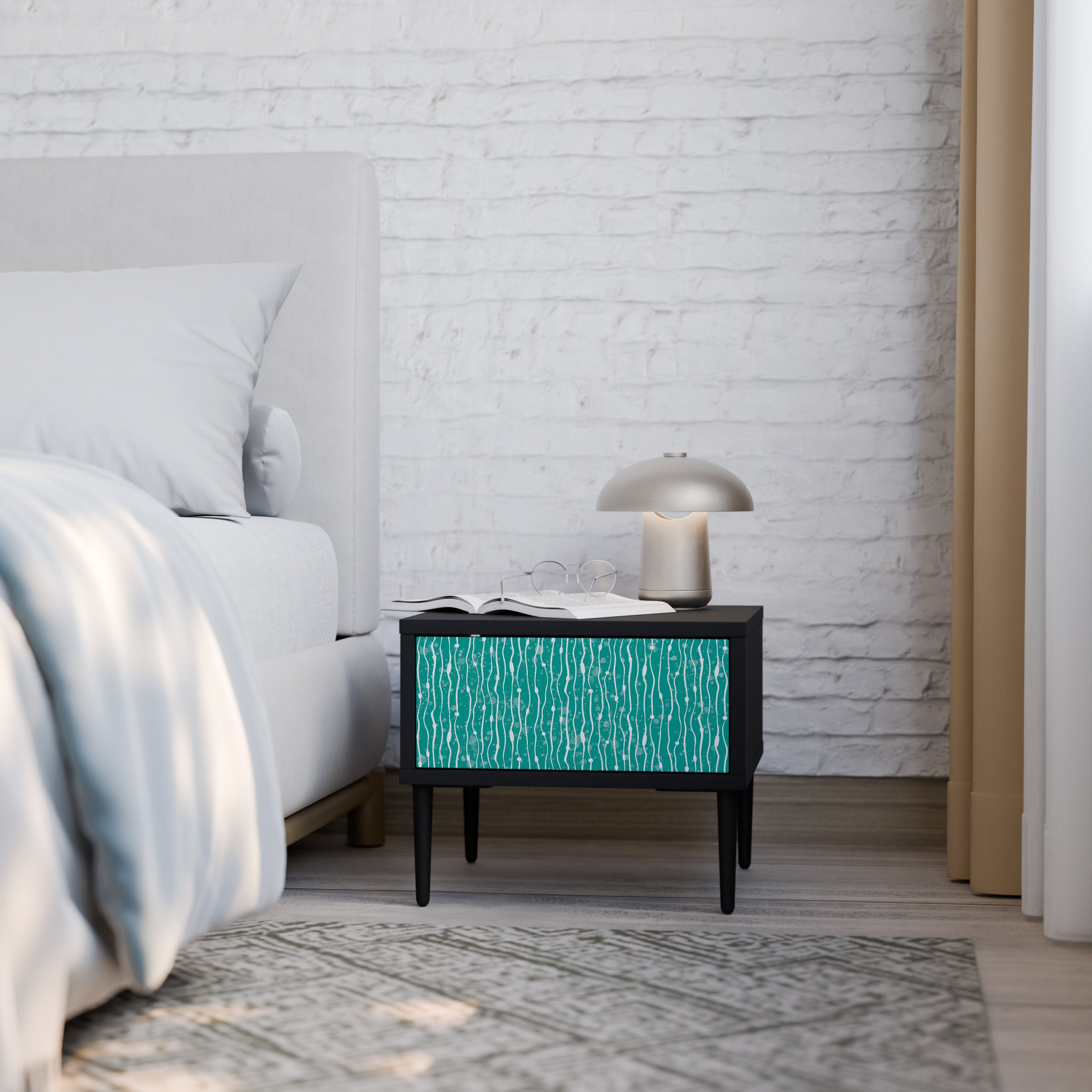 TURQUOISE RAIN Mesa de Cabeceira em Acabamento Preto