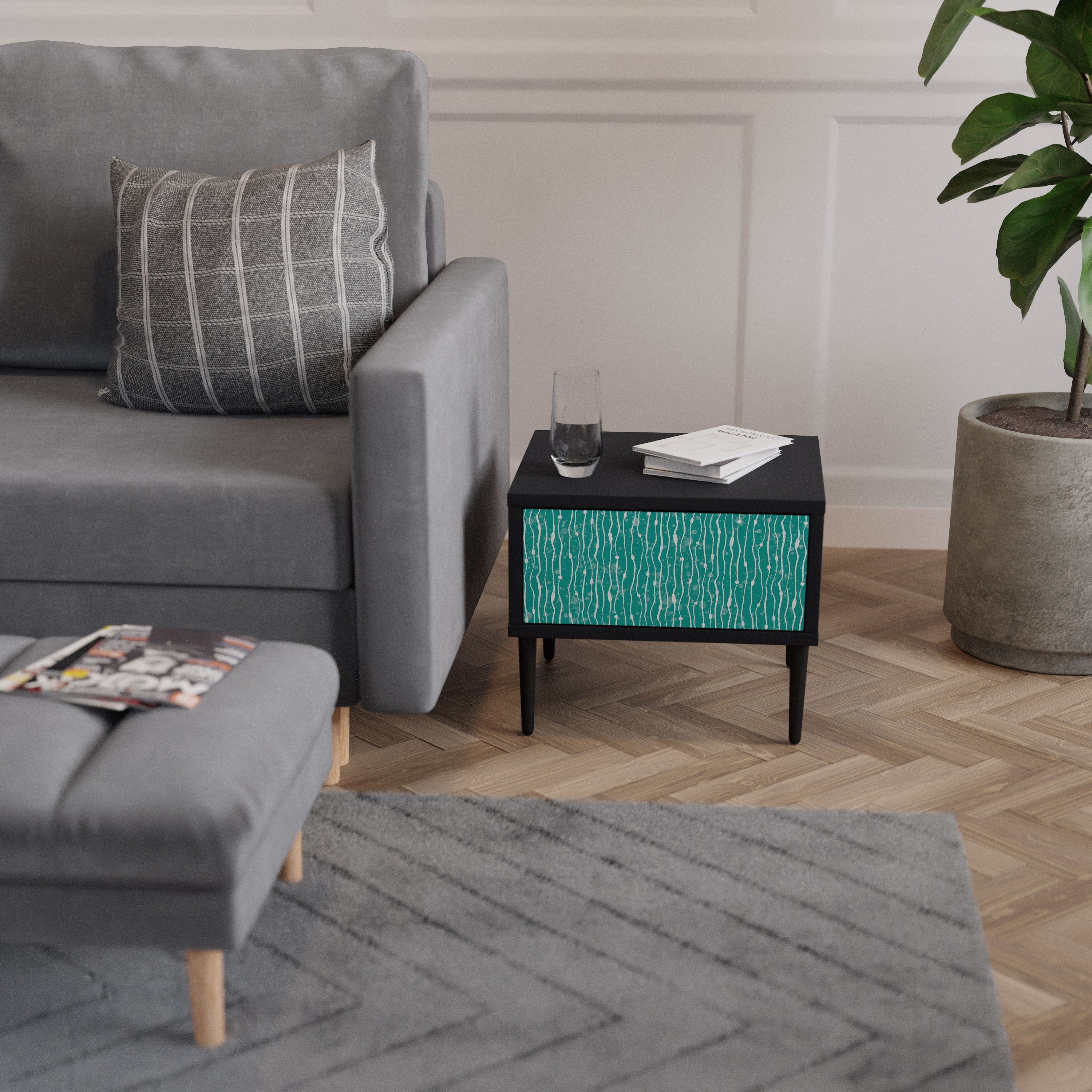 TURQUOISE RAIN Mesa de Cabeceira em Acabamento Preto