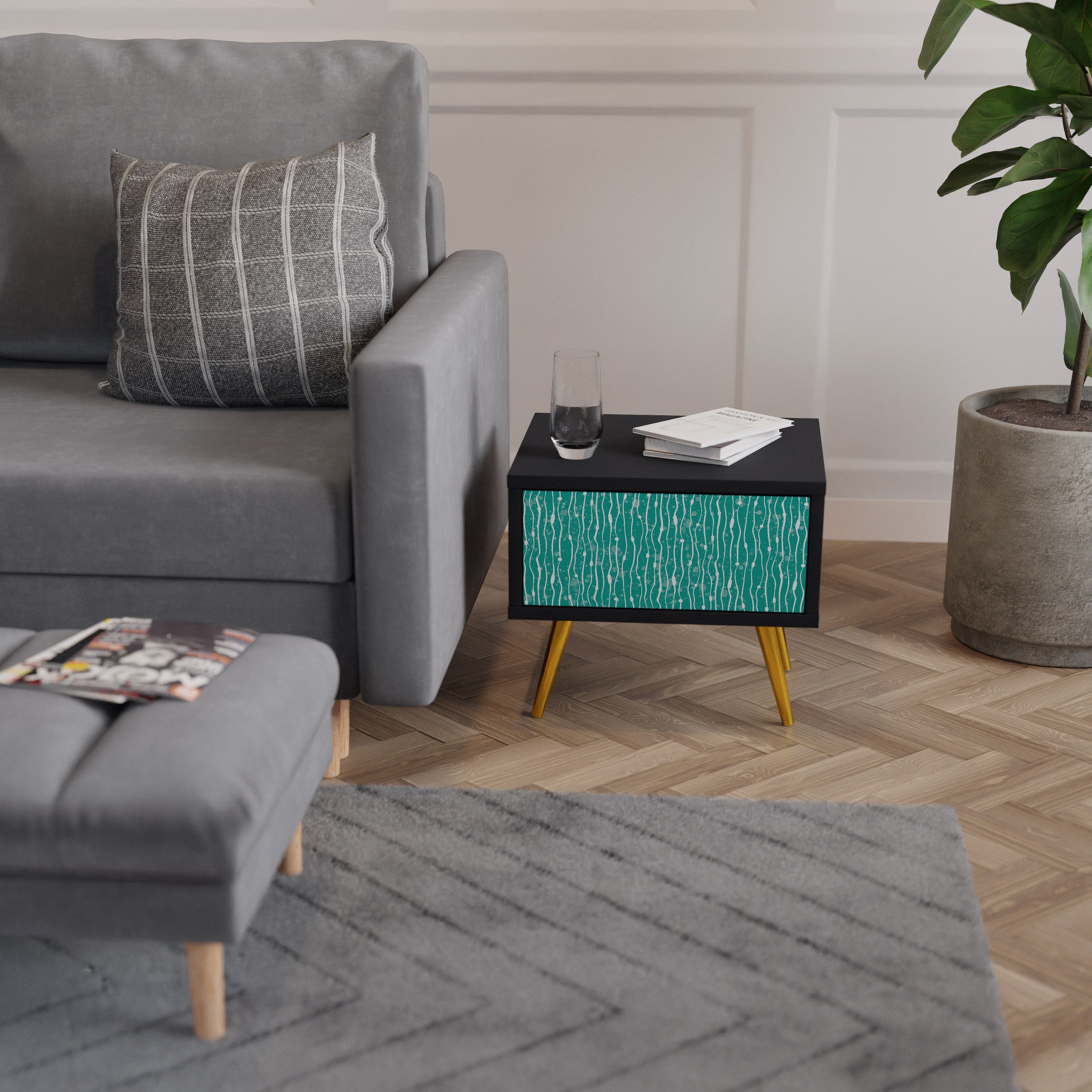 TURQUOISE RAIN Mesa de Cabeceira em Acabamento Preto