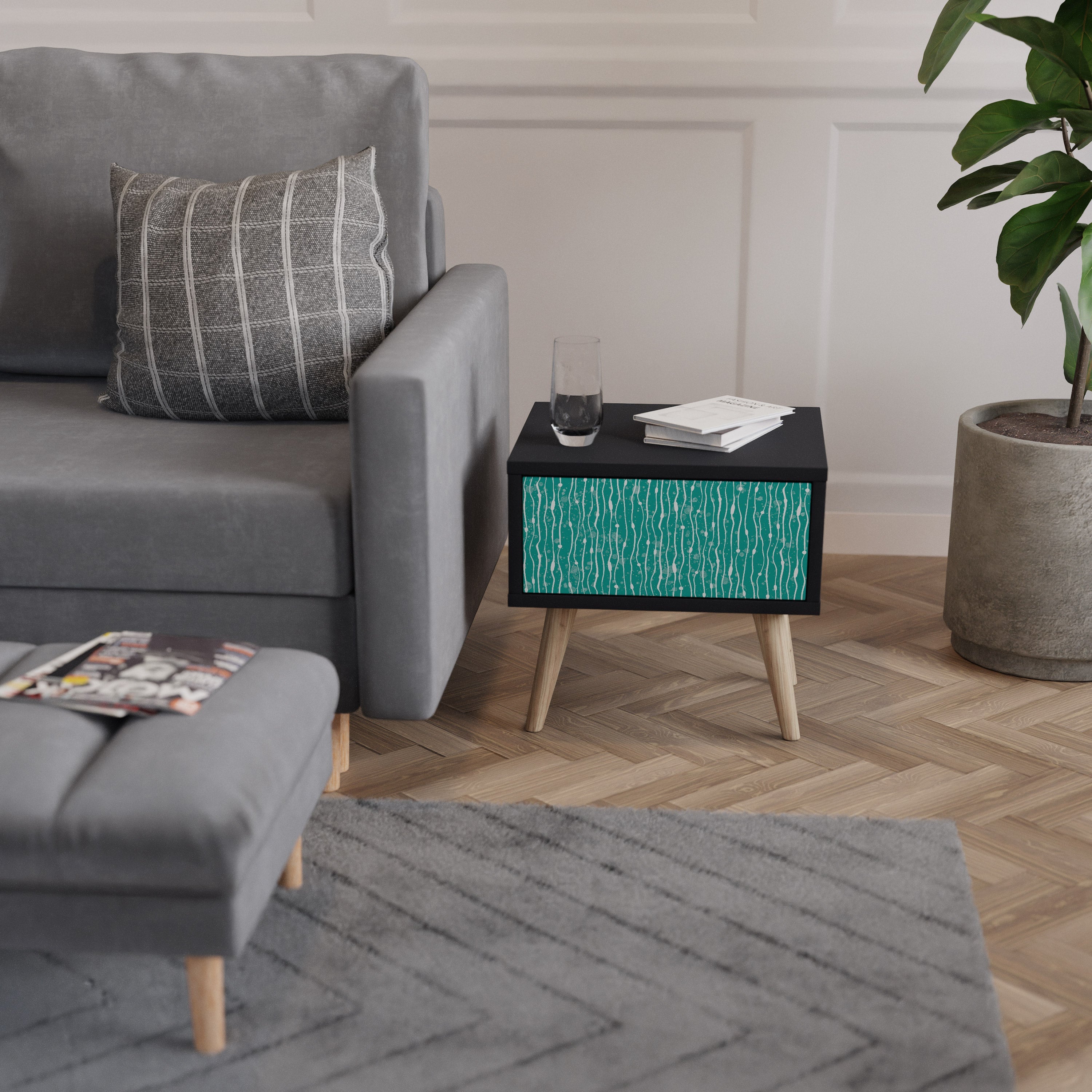 TURQUOISE RAIN Mesa de Cabeceira em Acabamento Preto