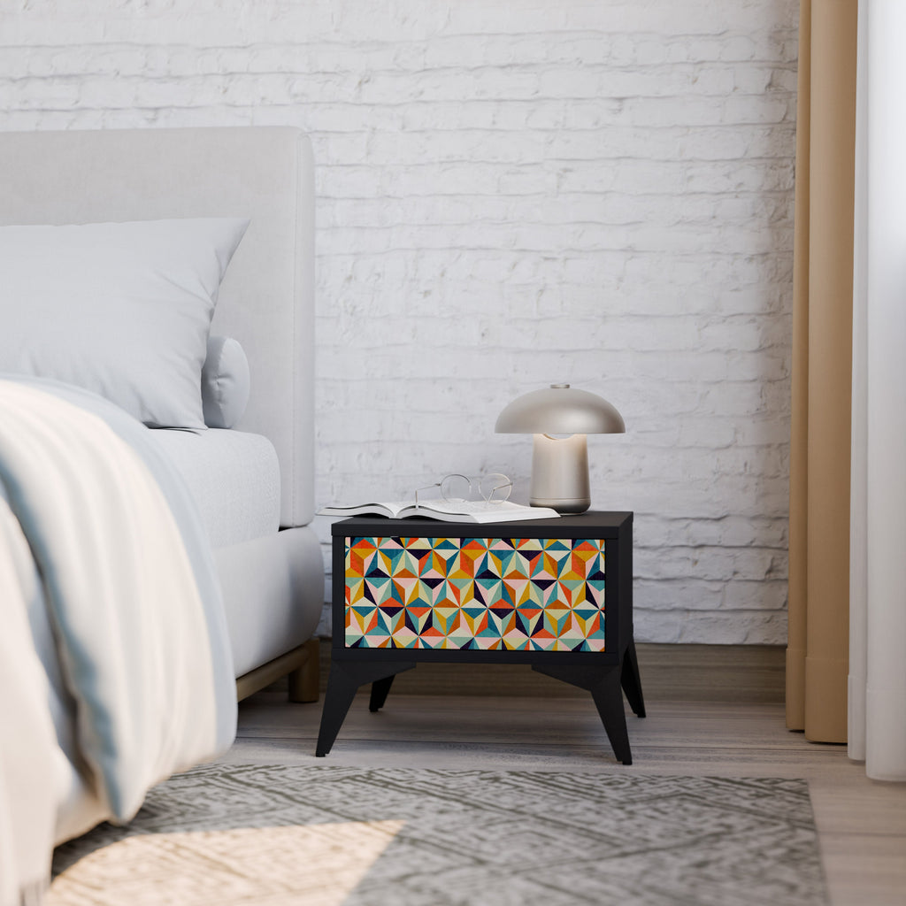 TESSELATE TREASURES Mesa de Cabeceira em Acabamento Preto