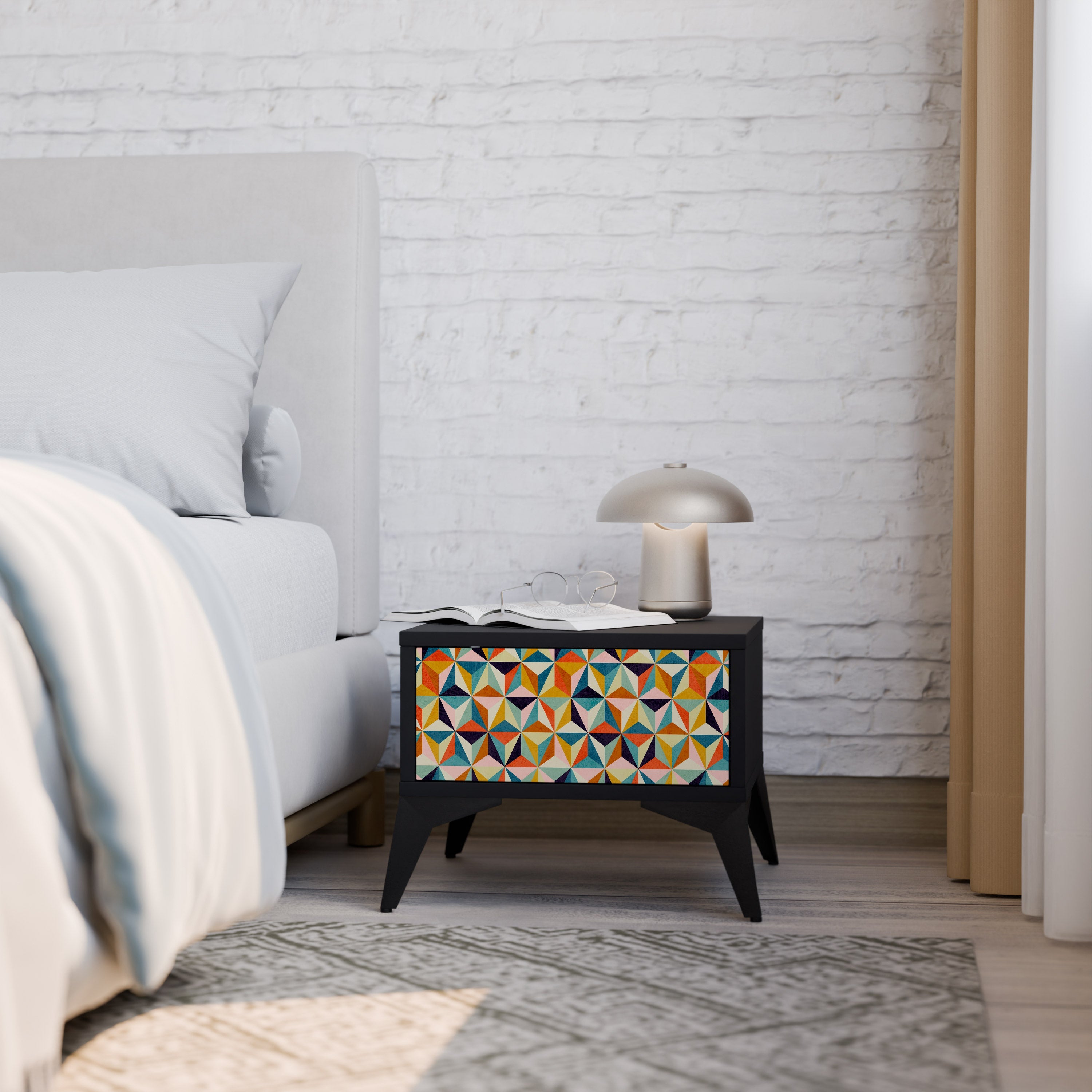 TESSELATE TREASURES Mesa de Cabeceira em Acabamento Preto
