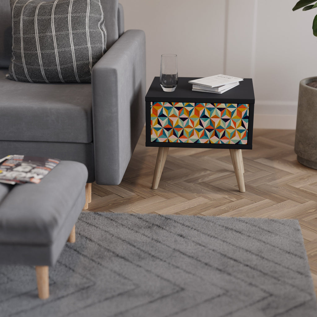 TESSELATE TREASURES Mesa de Cabeceira em Acabamento Preto