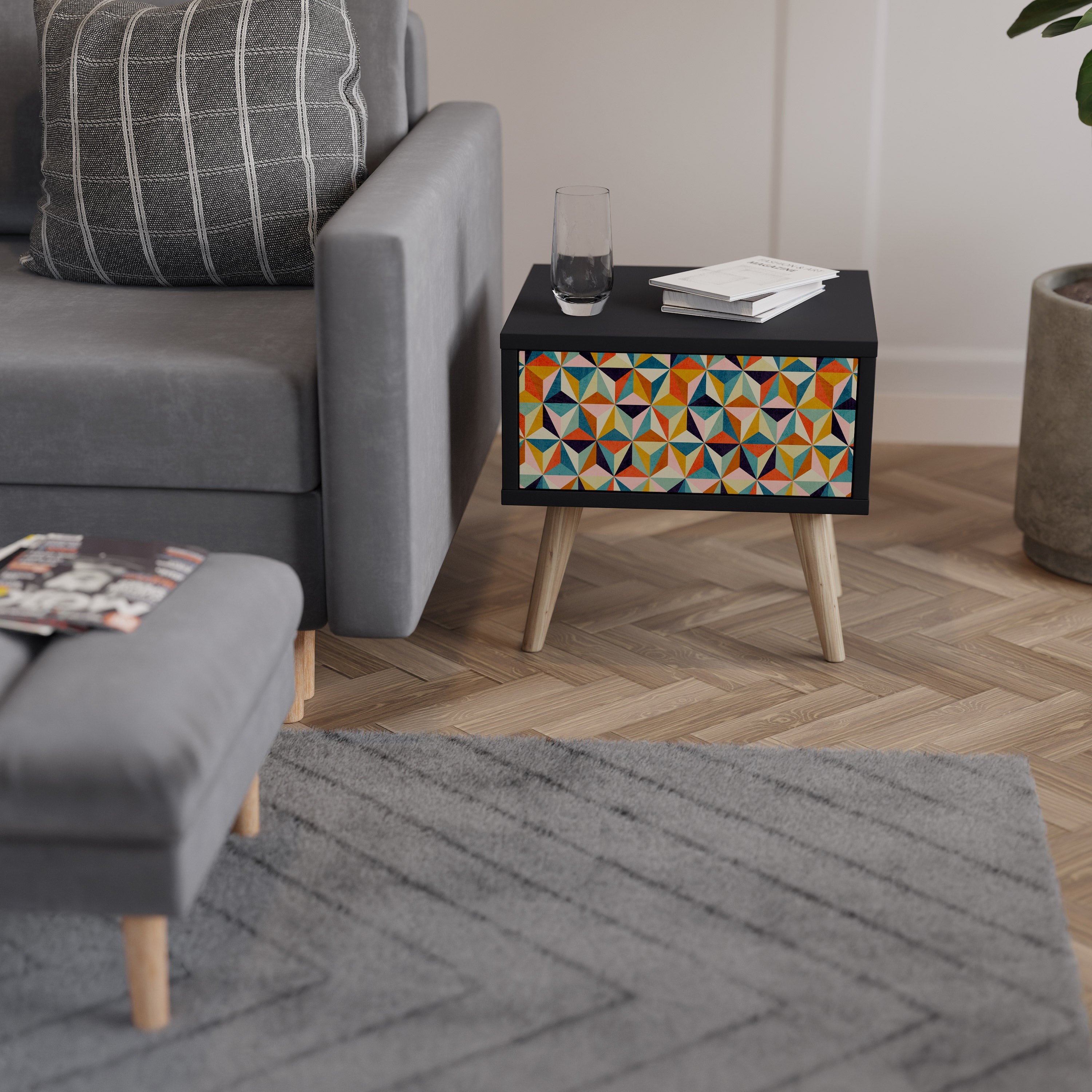 TESSELATE TREASURES Mesa de Cabeceira em Acabamento Preto