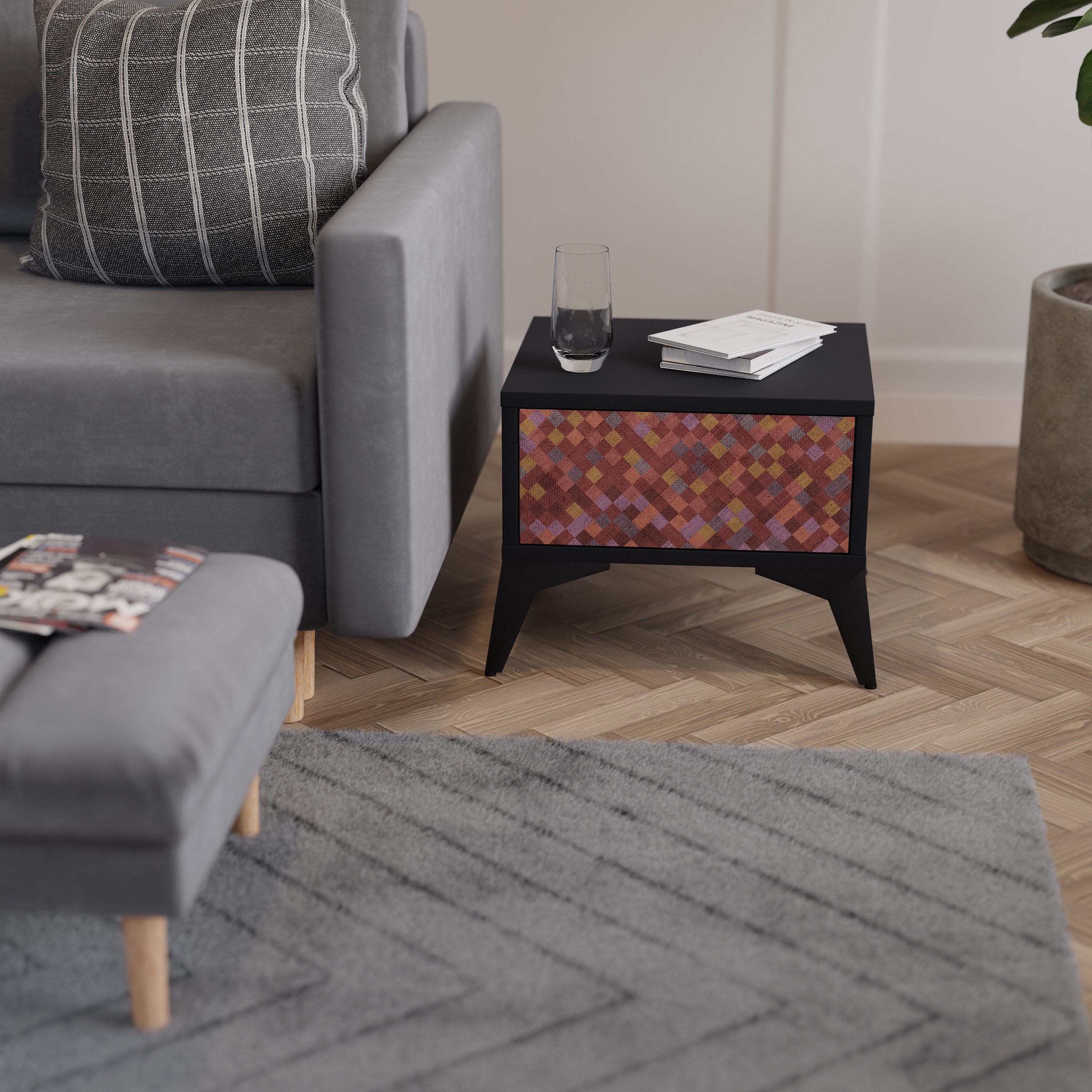 PAINTED SQUARES Mesa de Cabeceira em Acabamento Preto