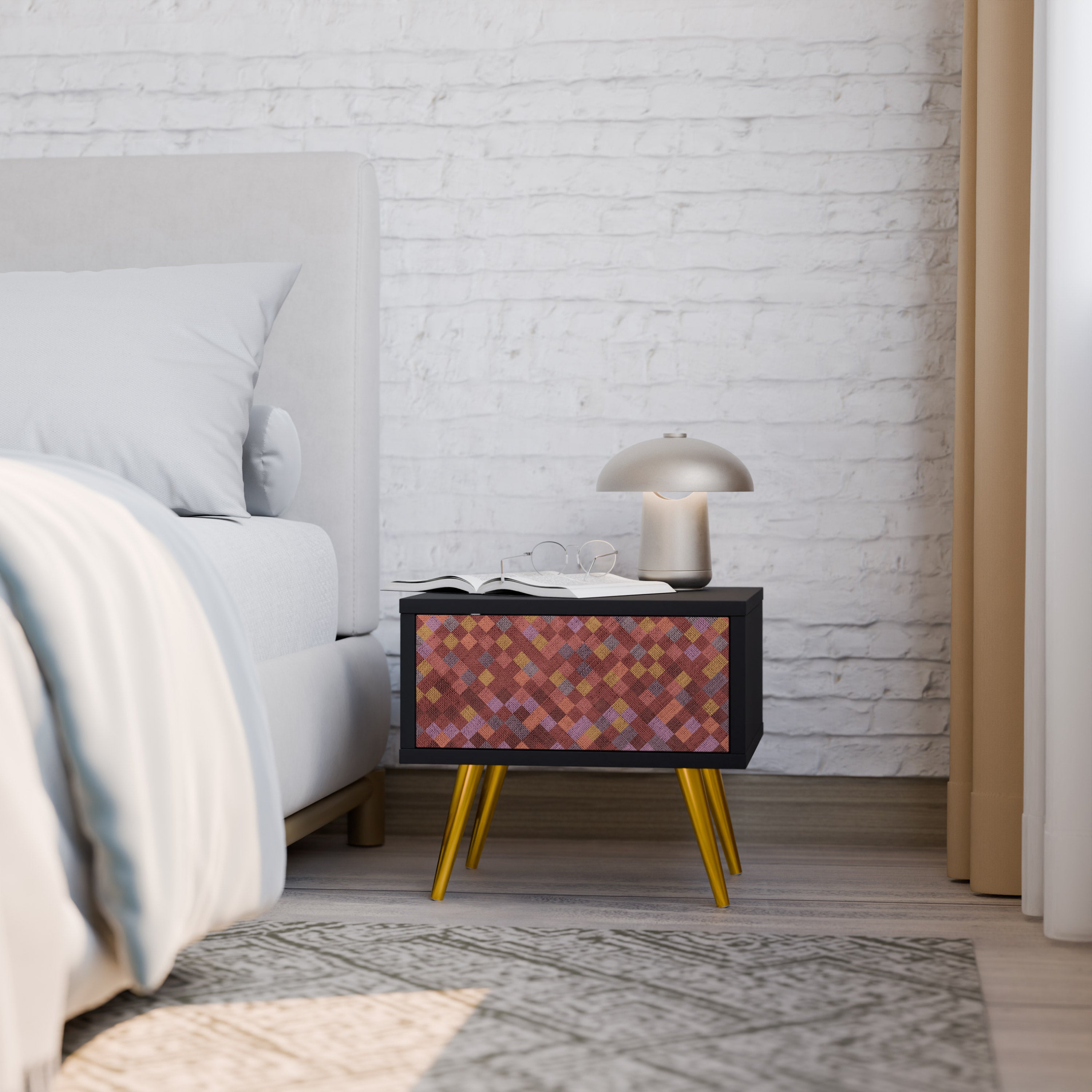 PAINTED SQUARES Mesa de Cabeceira em Acabamento Preto