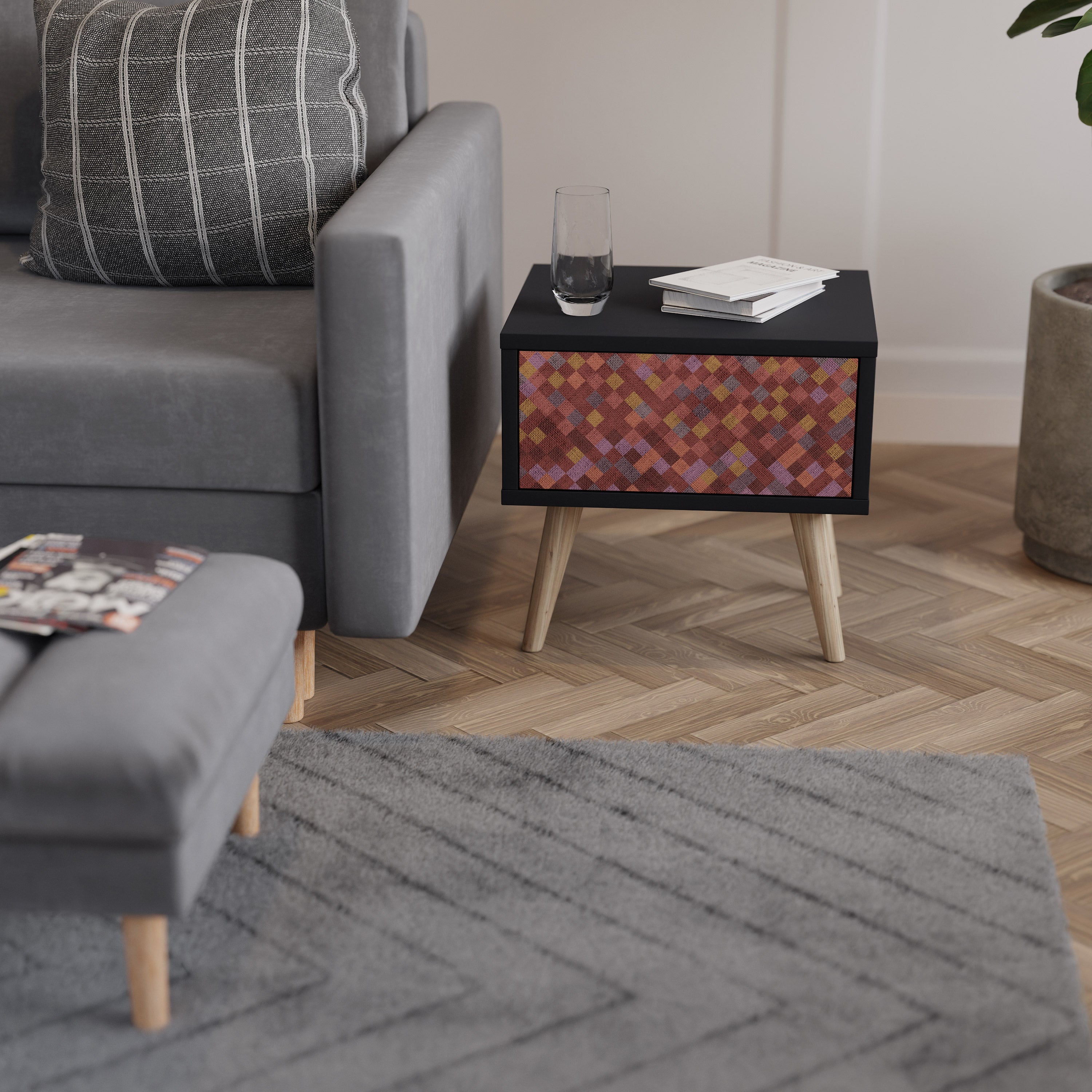 PAINTED SQUARES Mesa de Cabeceira em Acabamento Preto