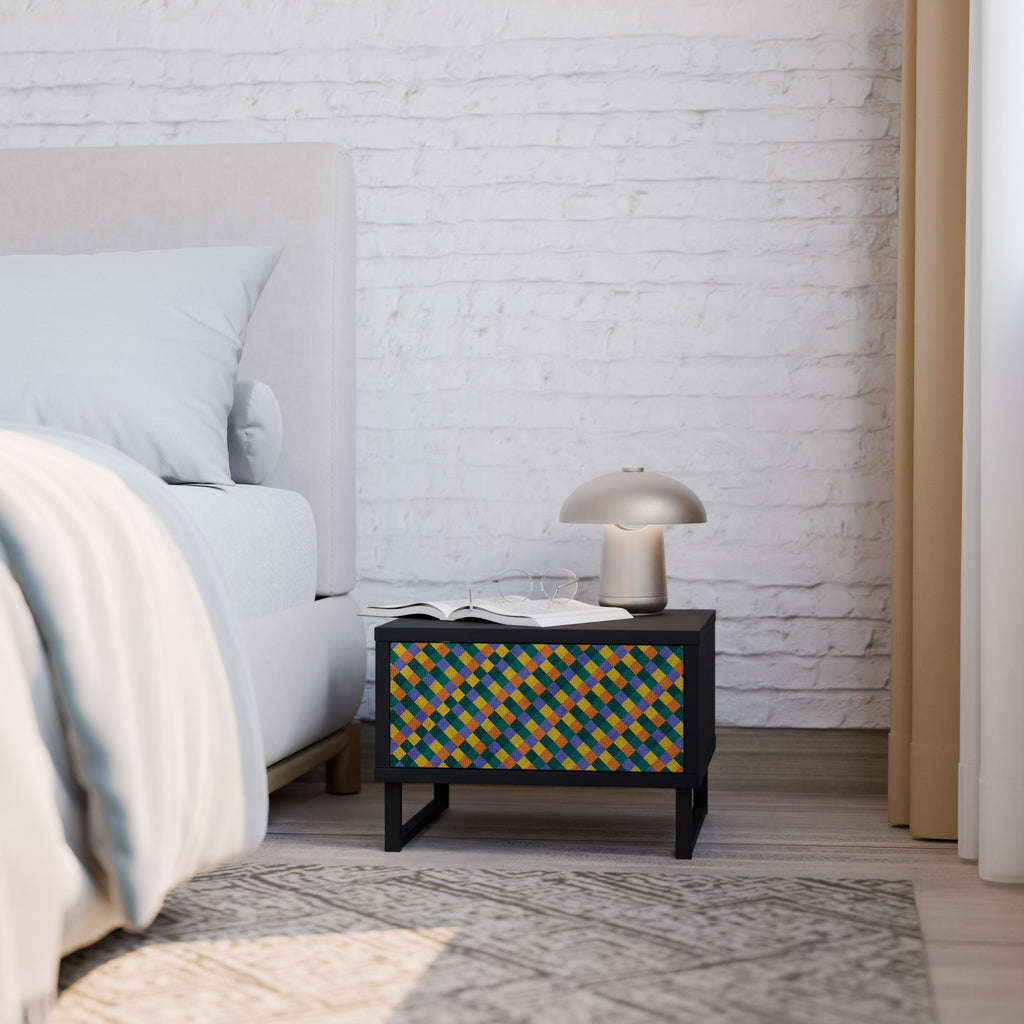PAINTED SQUARES MIX Mesa de Cabeceira em Acabamento Preto
