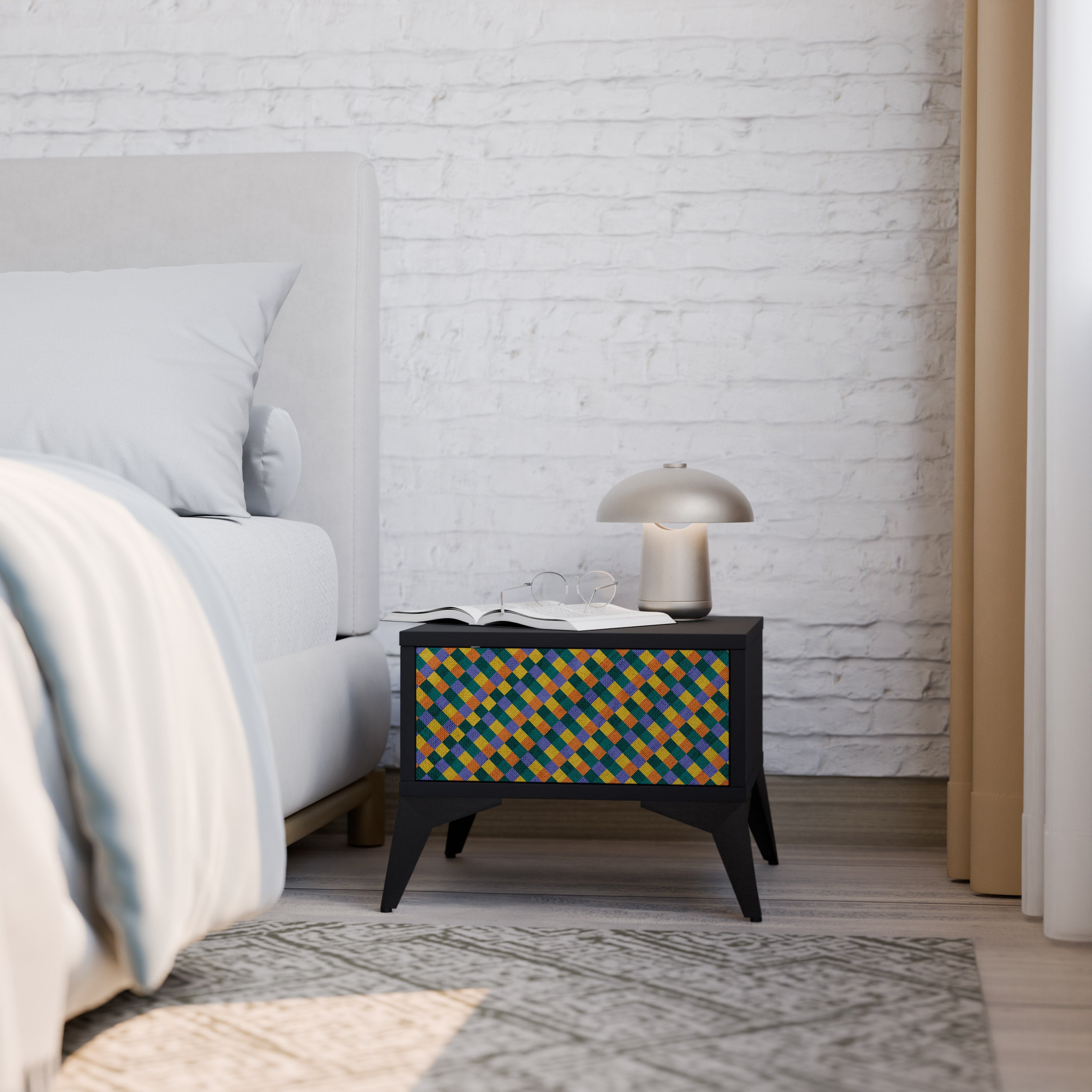 PAINTED SQUARES MIX Mesa de Cabeceira em Acabamento Preto