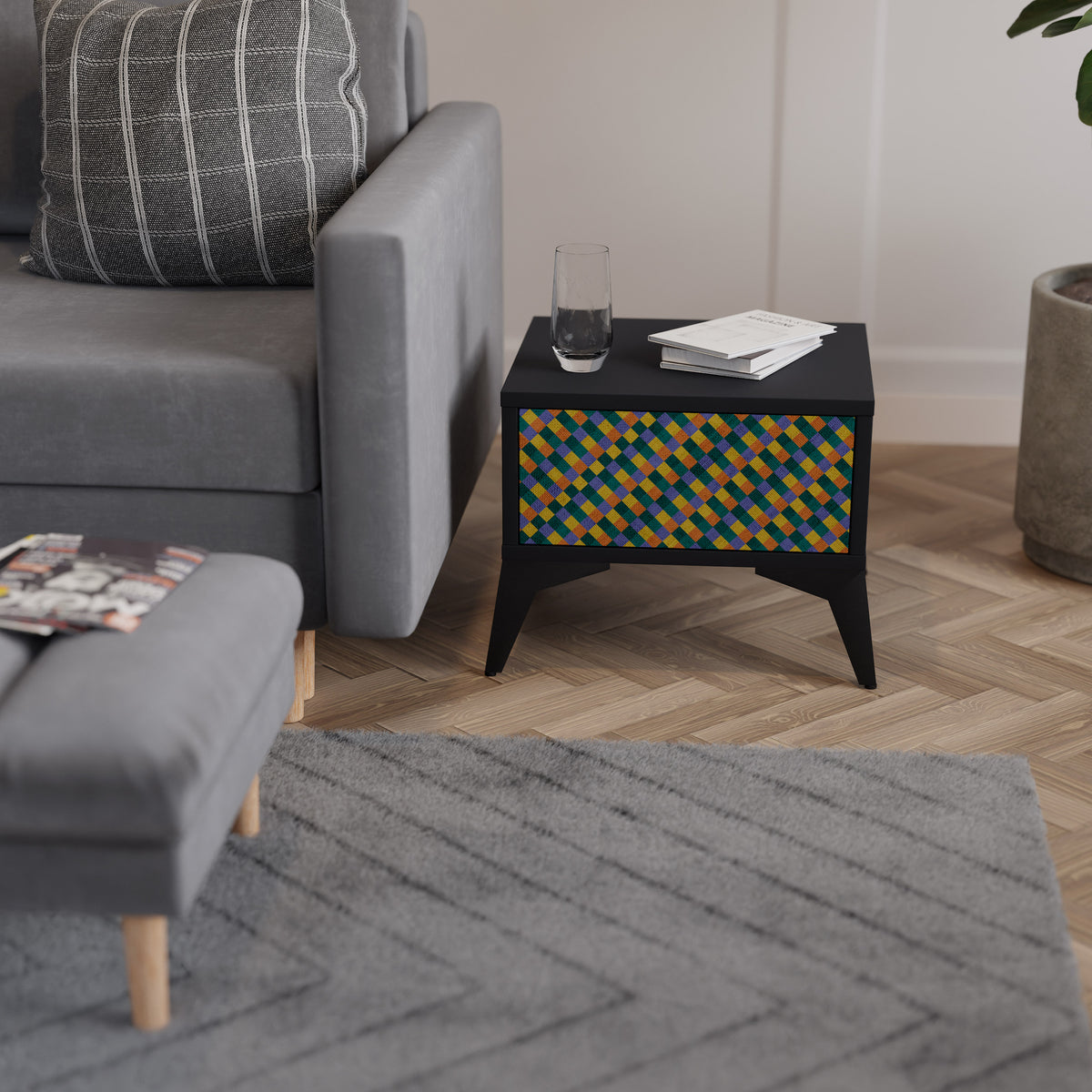 PAINTED SQUARES MIX Nightstand