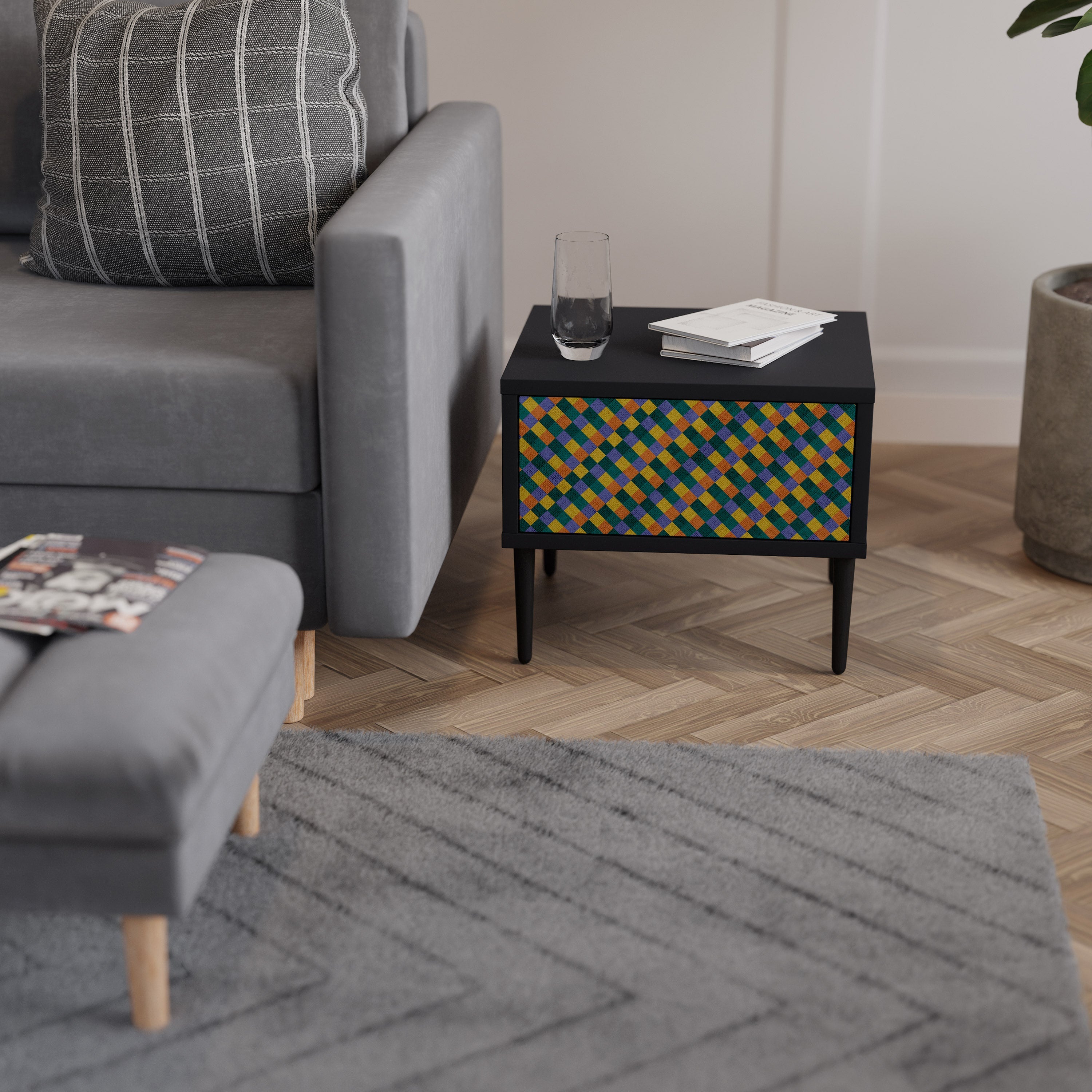 PAINTED SQUARES MIX Mesa de Cabeceira em Acabamento Preto