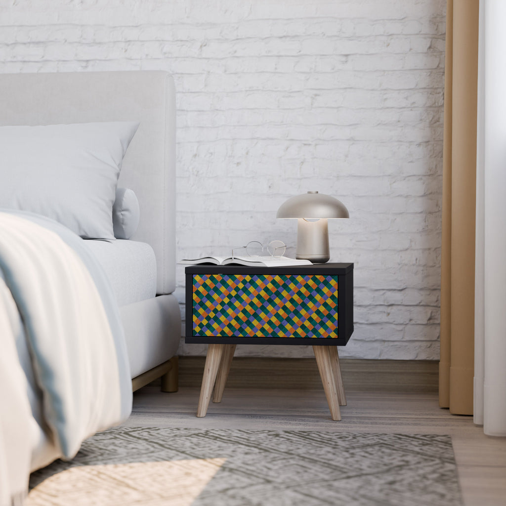PAINTED SQUARES MIX Mesa de Cabeceira em Acabamento Preto
