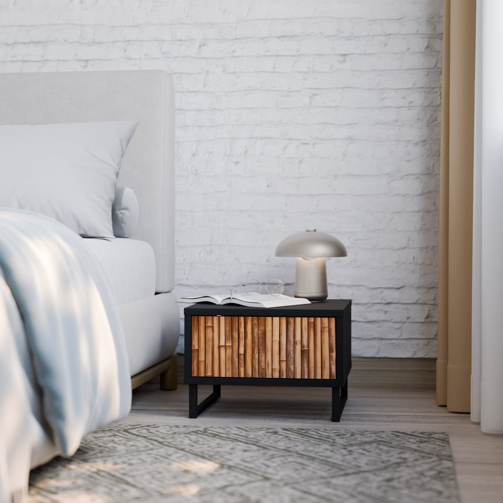 NATURAL WOOD Mesa de Cabeceira em Acabamento Preto