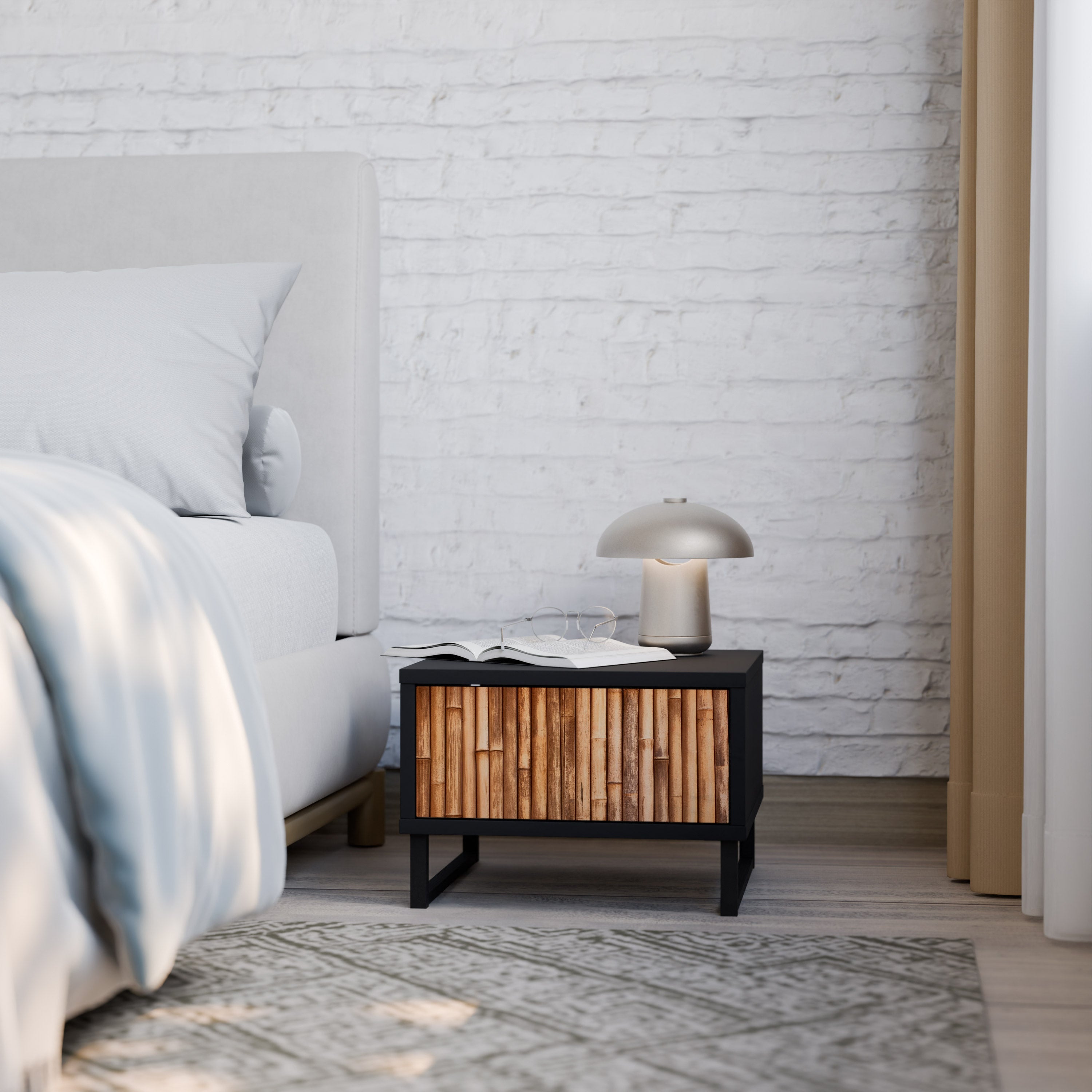 NATURAL WOOD Mesa de Cabeceira em Acabamento Preto