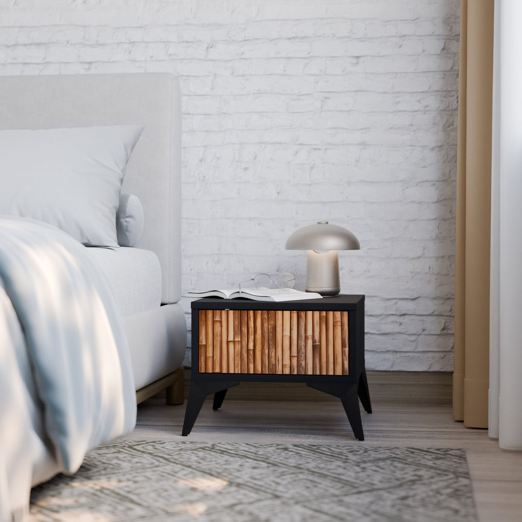 NATURAL WOOD Mesa de Cabeceira em Acabamento Preto