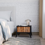 NATURAL WOOD Mesa de Cabeceira em Acabamento Preto